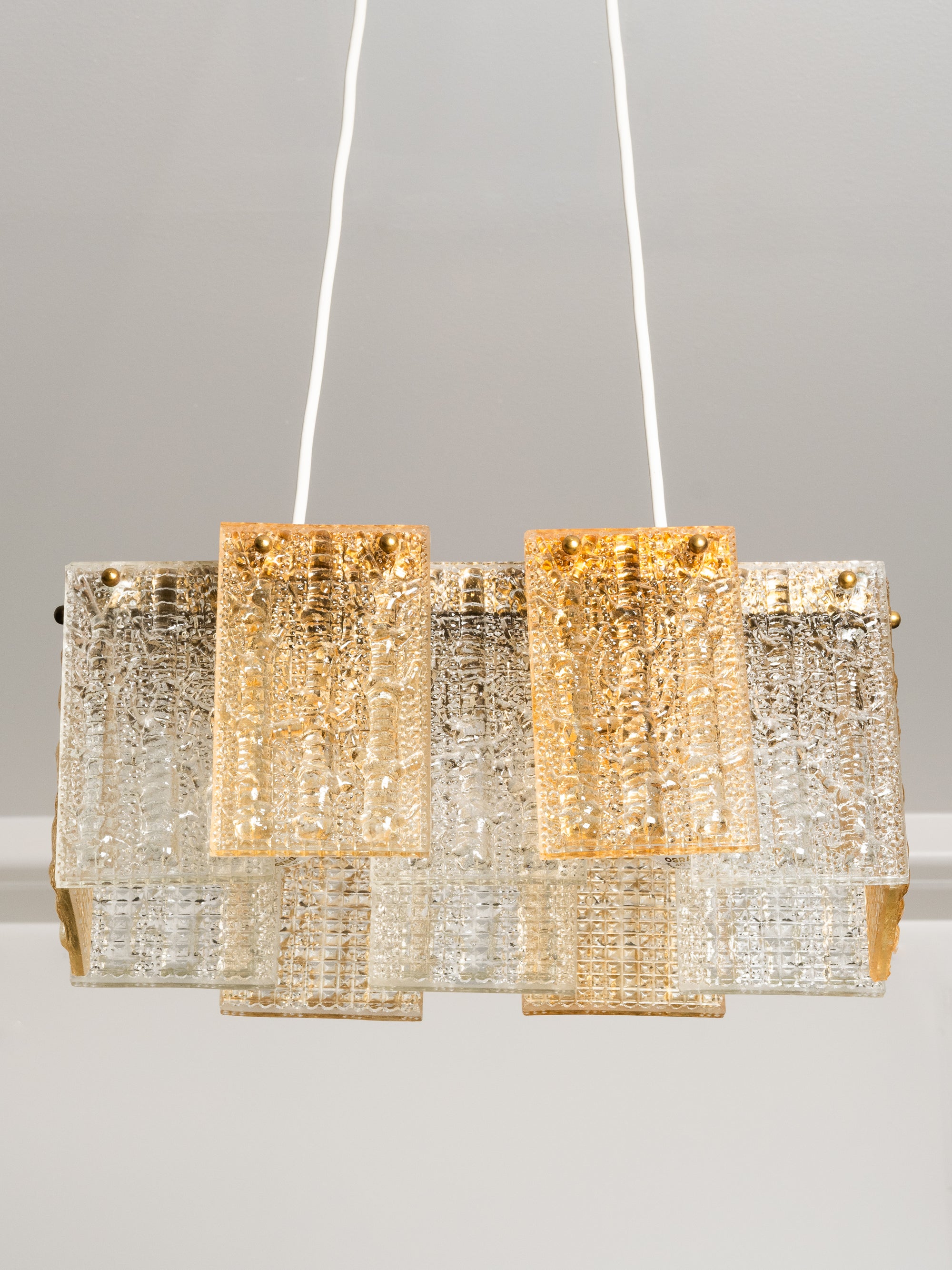 Mid-Century Heavy Cast Glass and Brass Ceiling Pendant, Sweden, 1960s