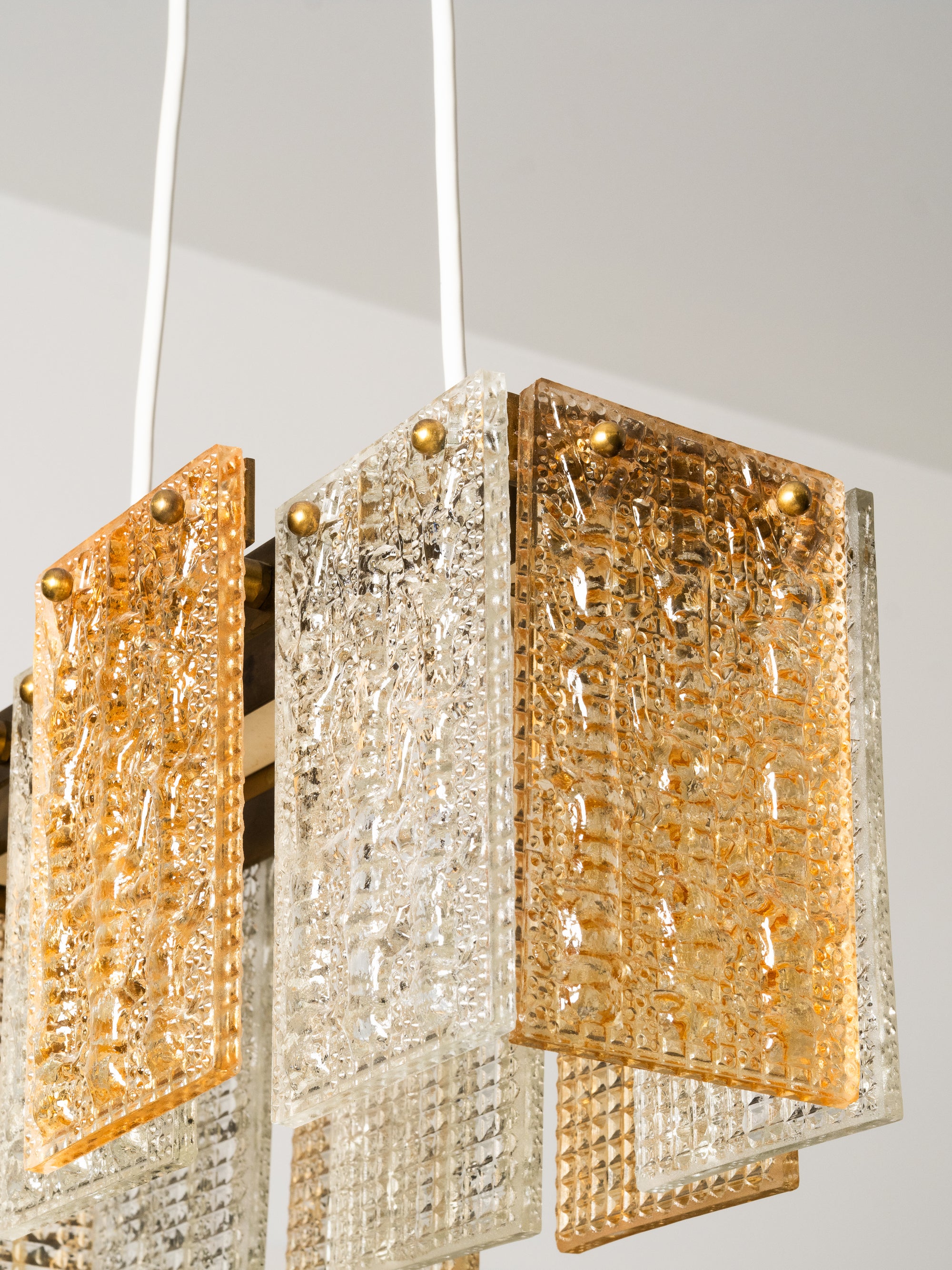 Mid-Century Heavy Cast Glass and Brass Ceiling Pendant, Sweden, 1960s