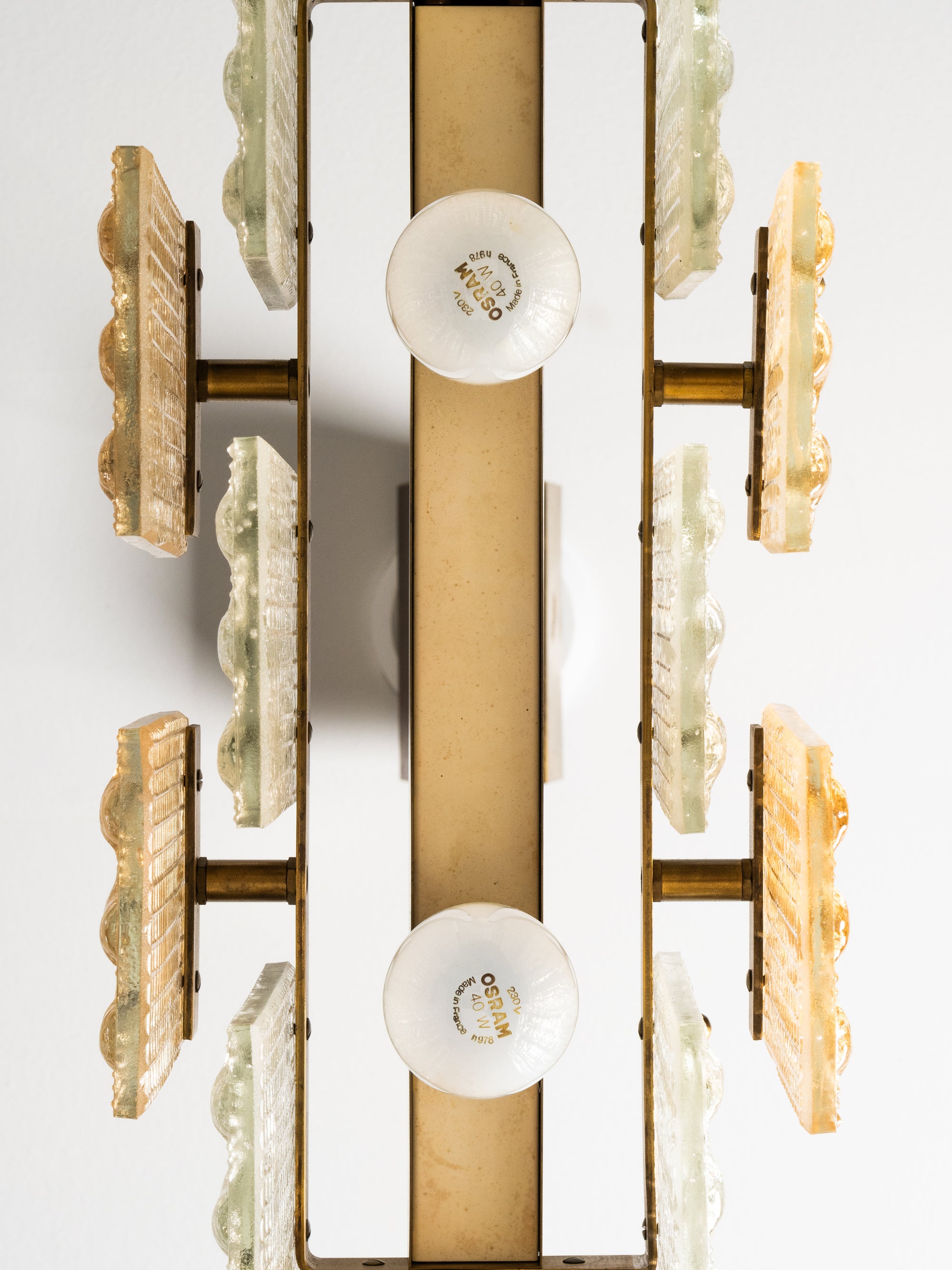 Mid-Century Heavy Cast Glass and Brass Ceiling Pendant, Sweden, 1960s