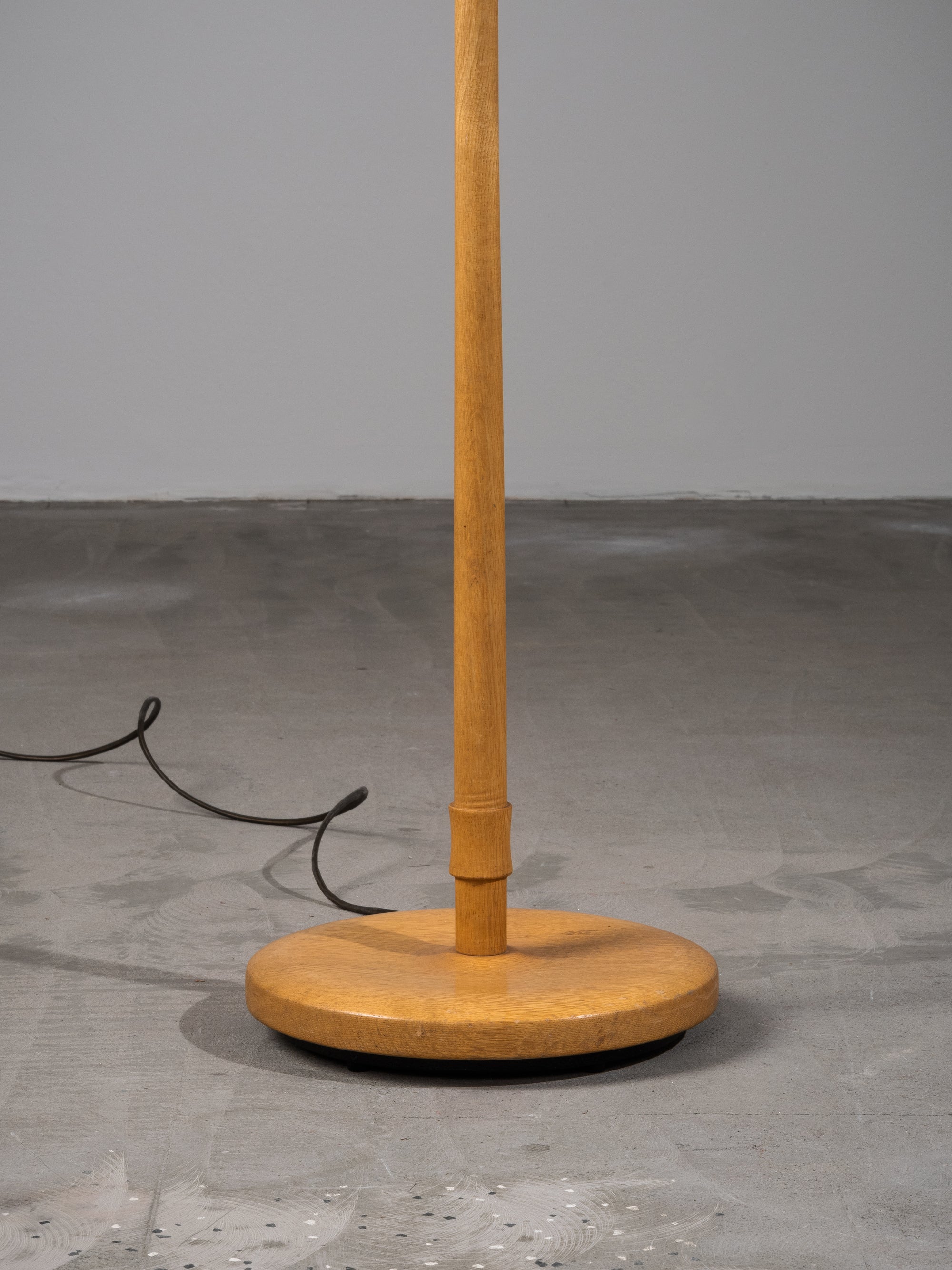 Scandinavian Oak &amp; Brass Floor Lamp with Pleated Silk Shade, 1960s