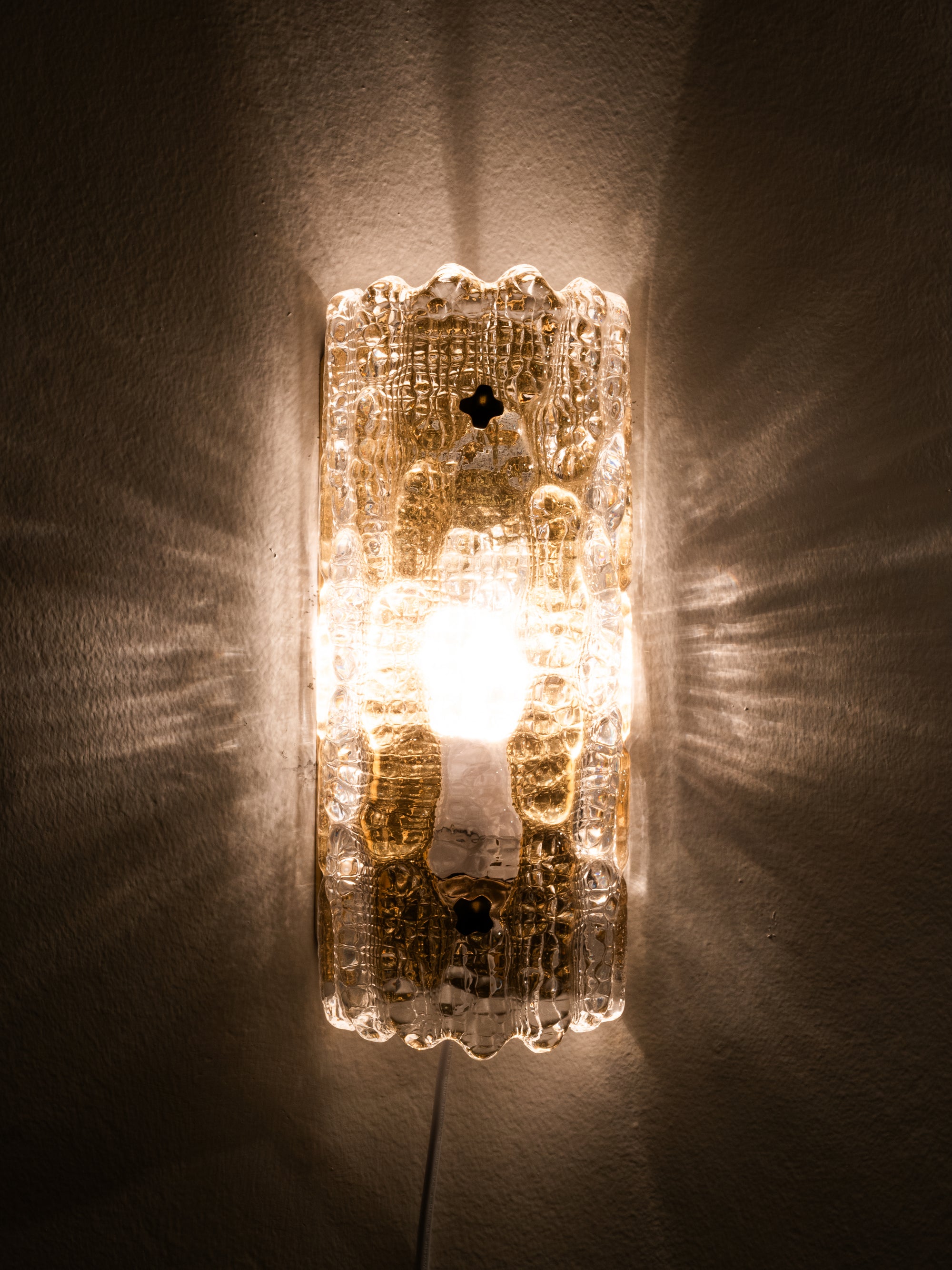 Pair of Glass and Brass Wall Lights by Carl Fagerlund, Orrefors, Sweden, 1970s