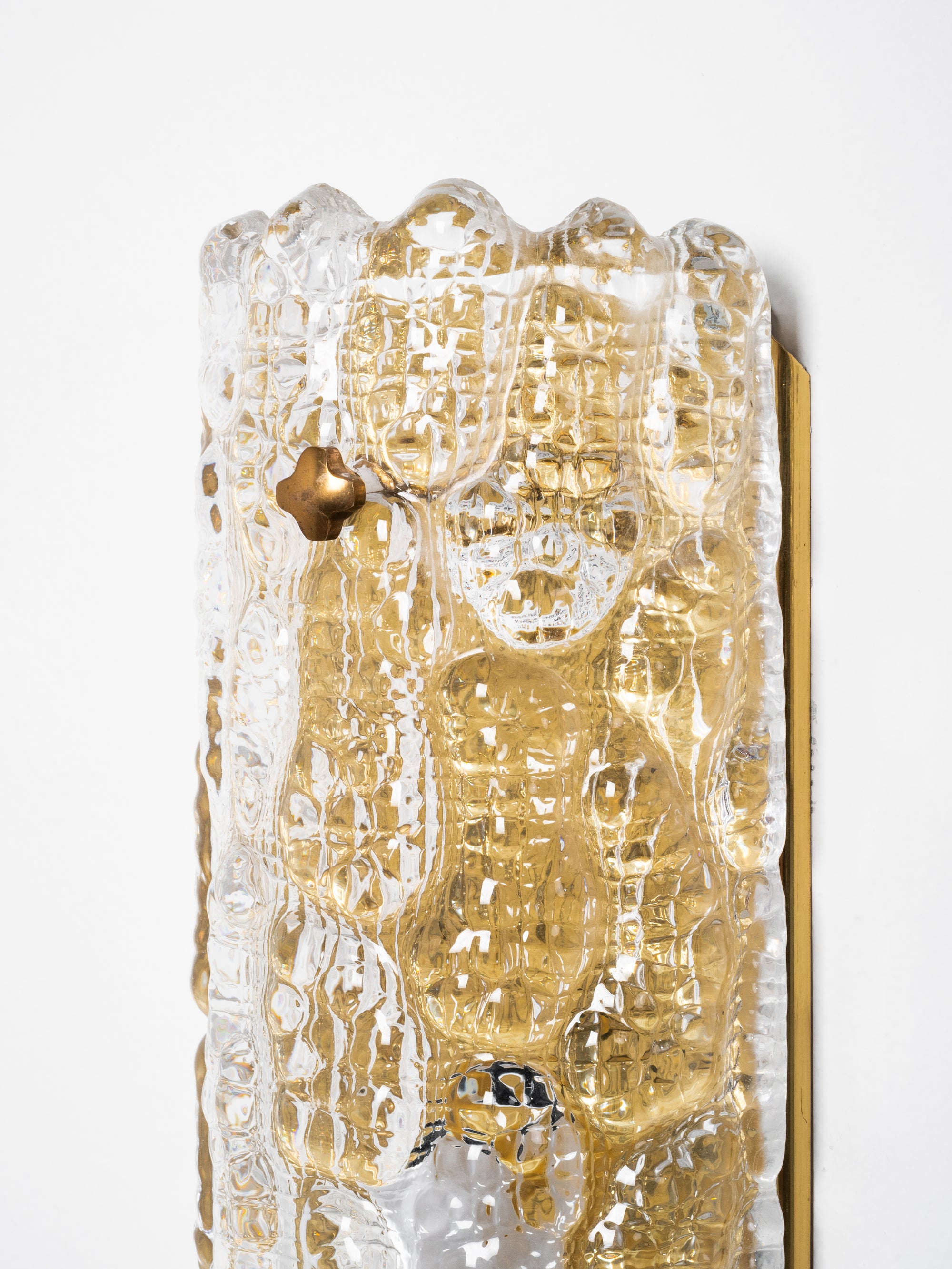 Pair of Glass and Brass Wall Lights by Carl Fagerlund, Orrefors, Sweden, 1970s