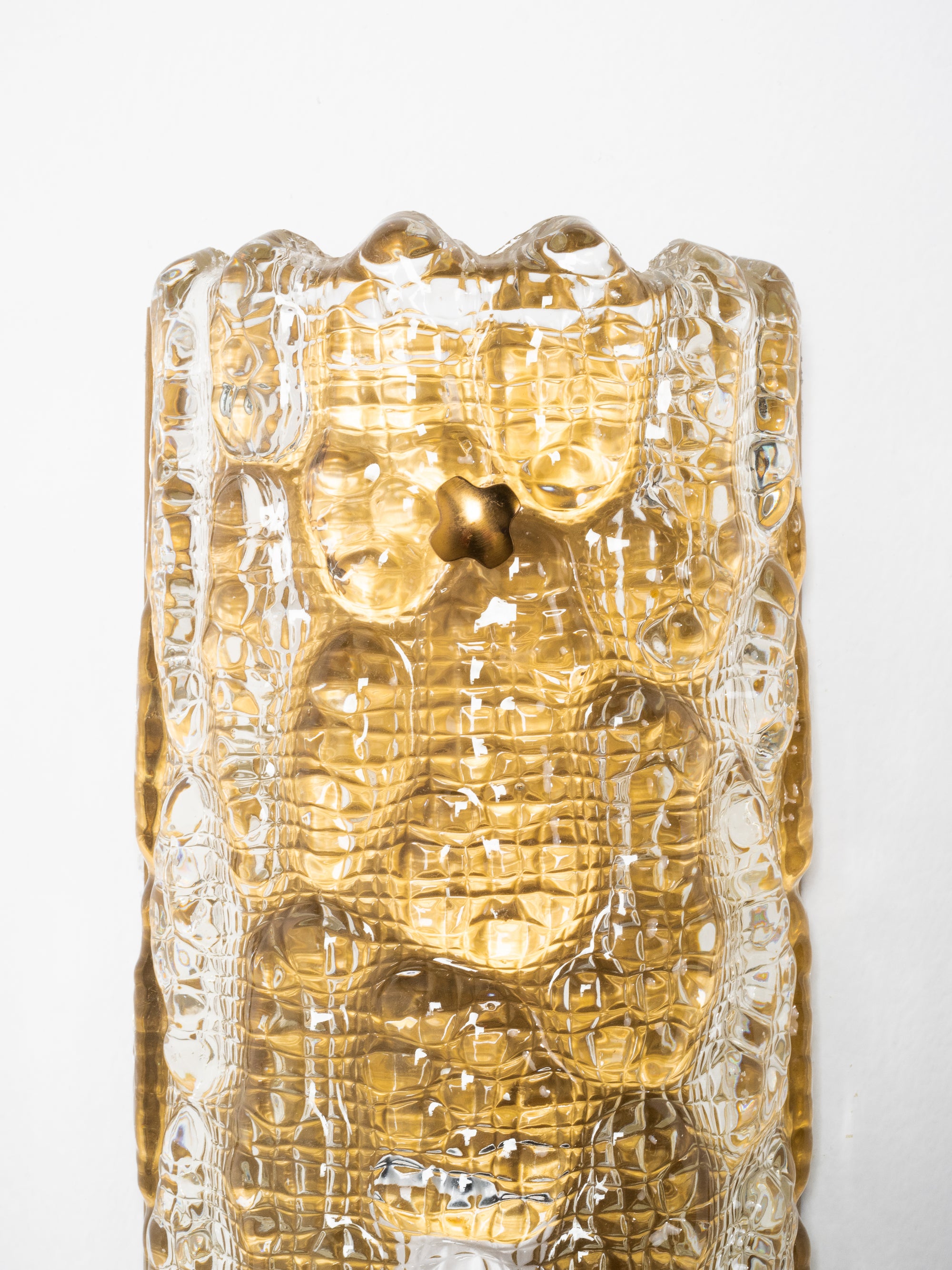 Pair of Glass and Brass Wall Lights by Carl Fagerlund, Orrefors, Sweden, 1970s