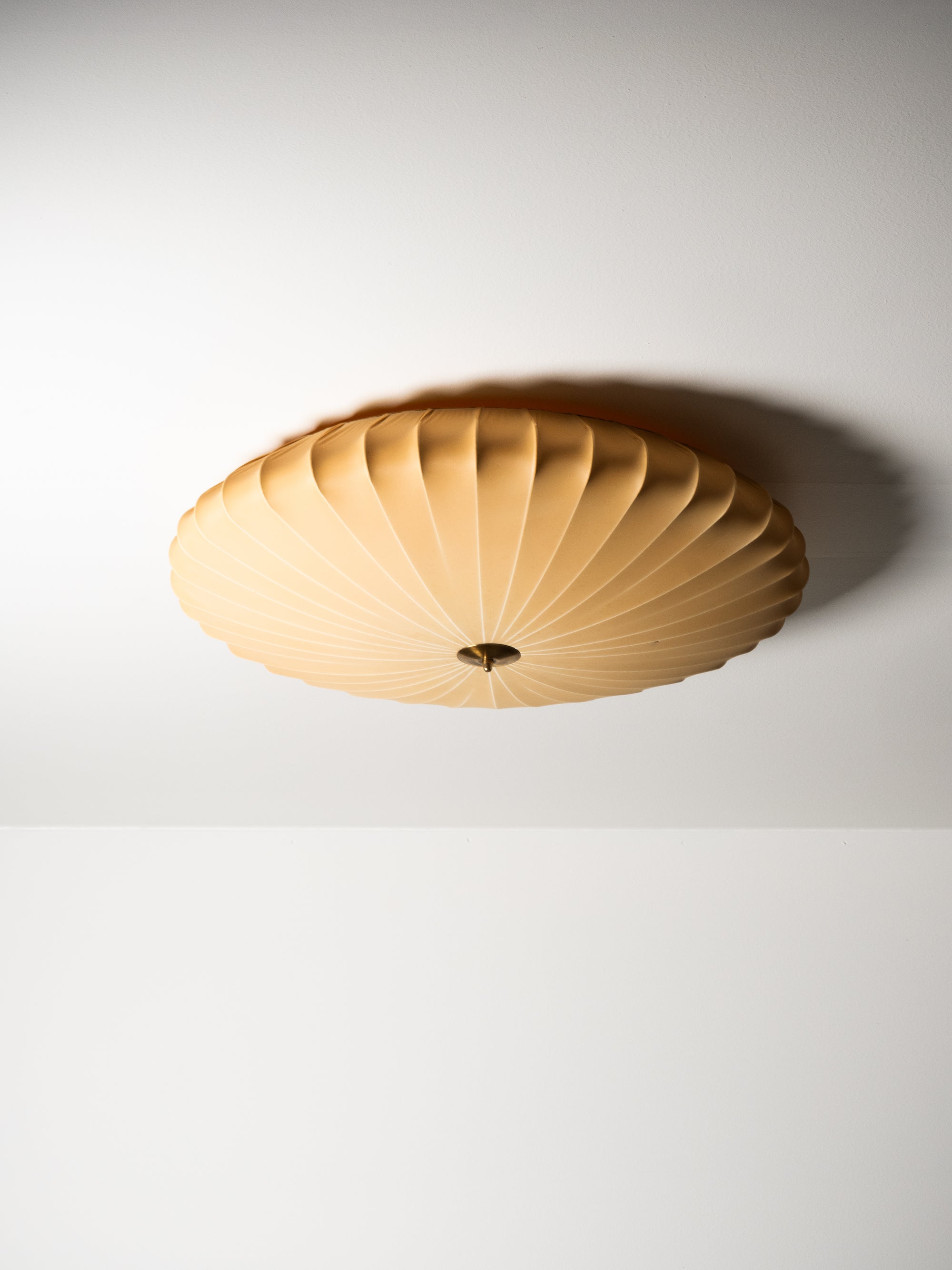 Large Model K5-25 Brass &amp; Textile Flush Mount by Idman Oy, Finland, 1950s