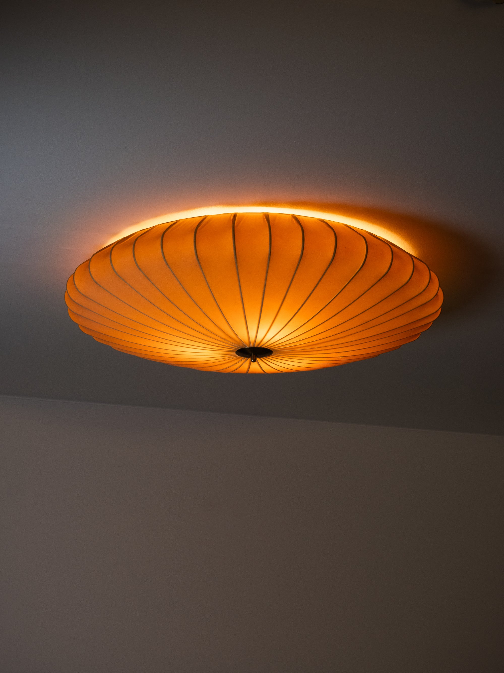 Large Model K5-25 Brass &amp; Textile Flush Mount by Idman Oy, Finland, 1950s