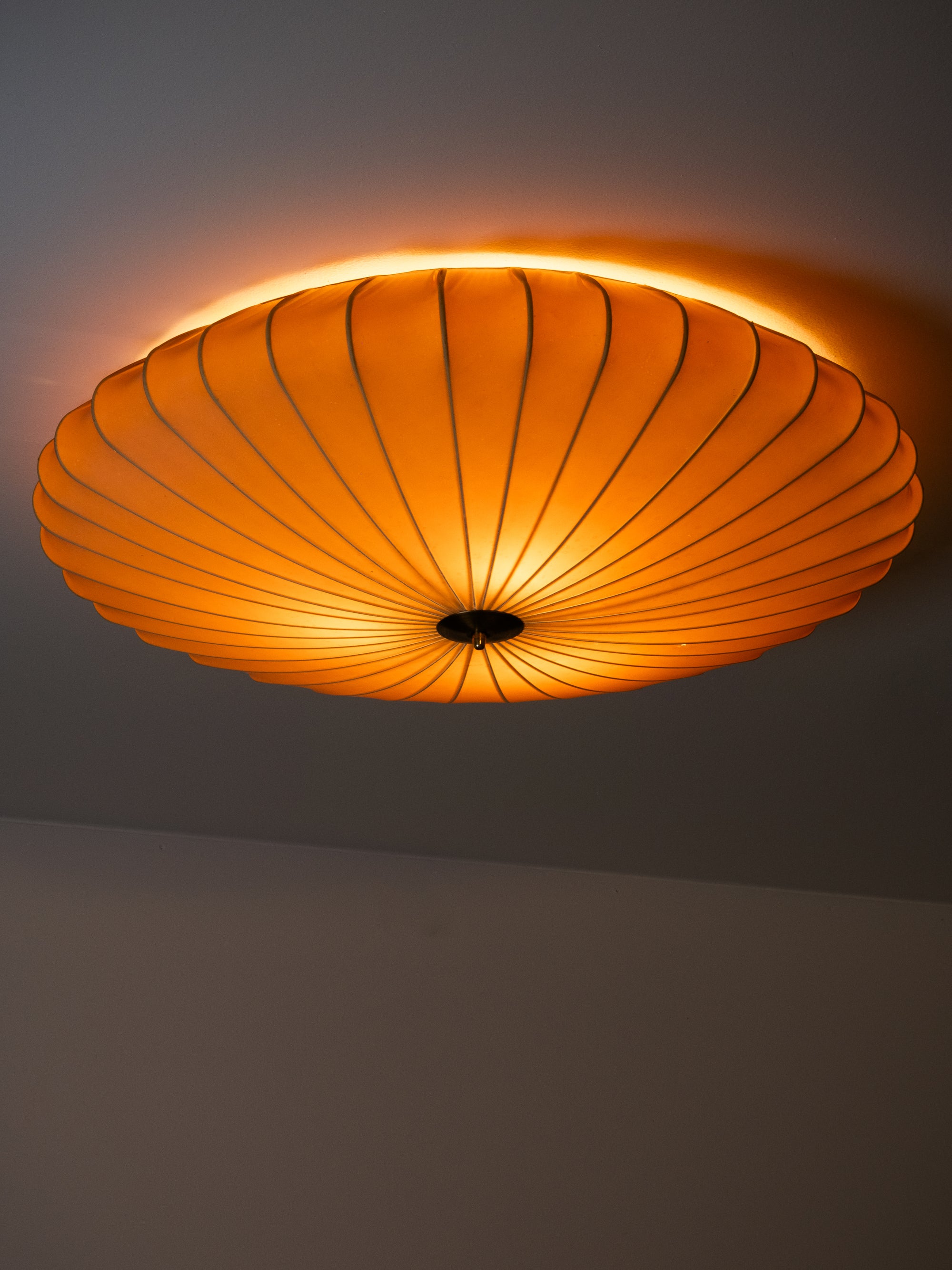 Large Model K5-25 Brass &amp; Textile Flush Mount by Idman Oy, Finland, 1950s