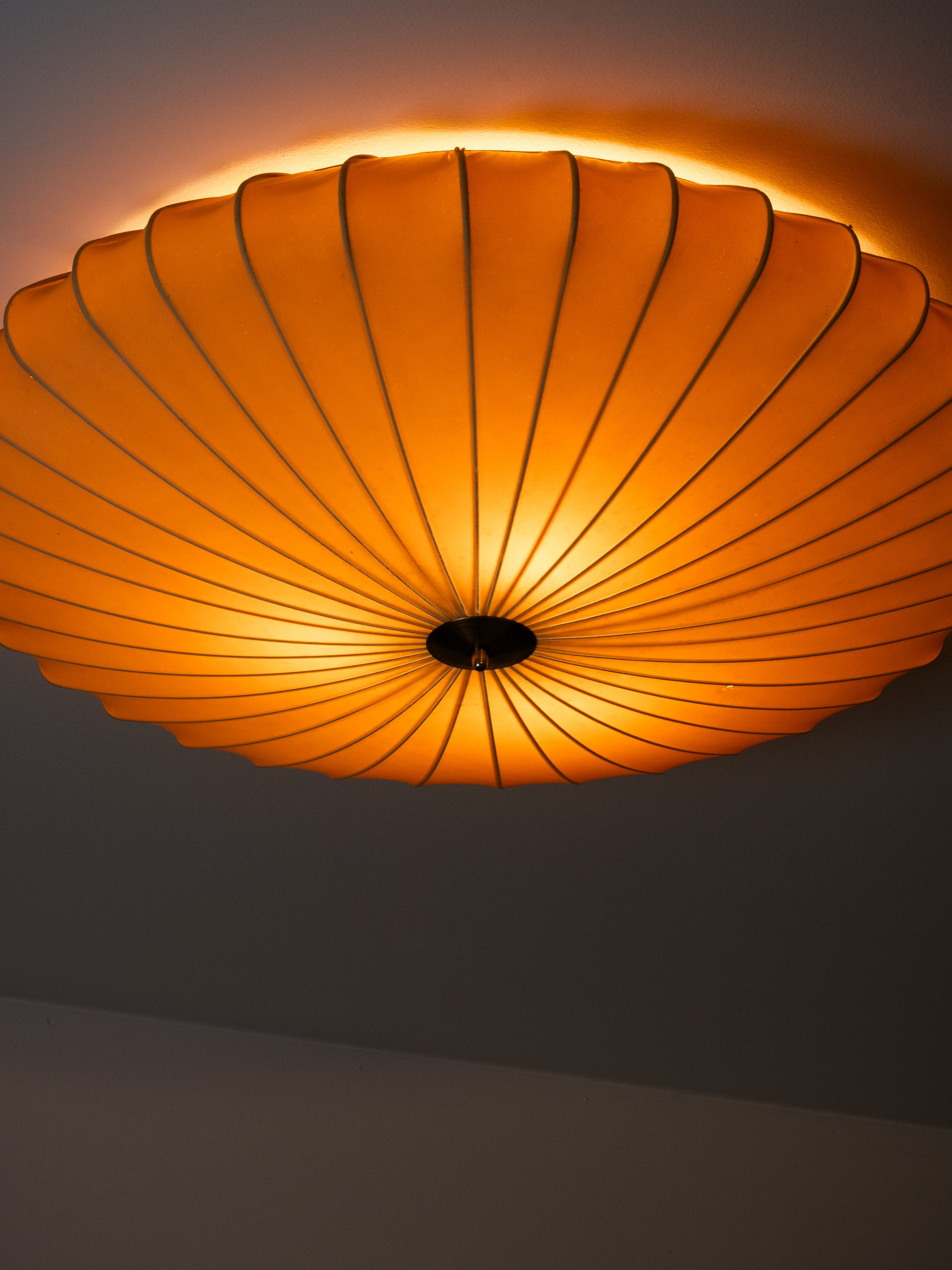 Large Model K5-25 Brass &amp; Textile Flush Mount by Idman Oy, Finland, 1950s
