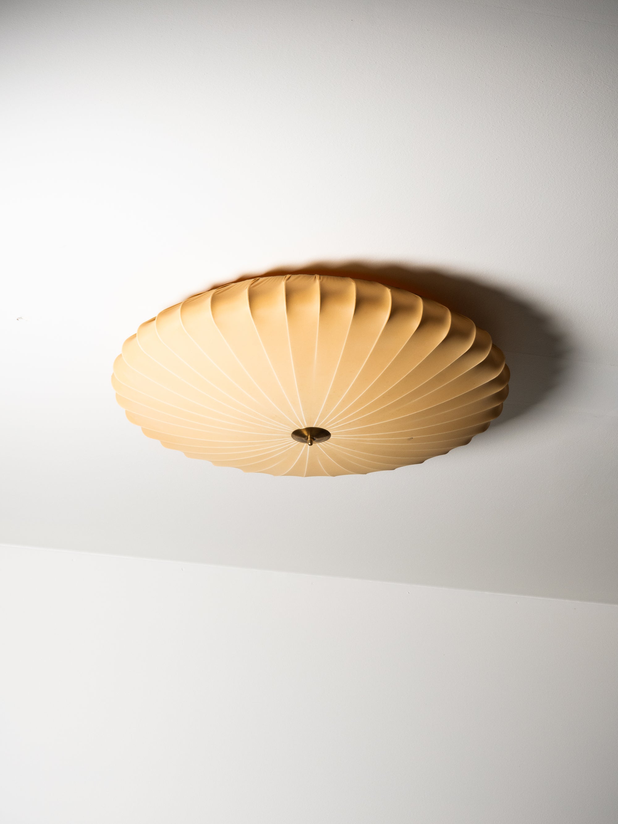 Large Model K5-25 Brass &amp; Textile Flush Mount by Idman Oy, Finland, 1950s