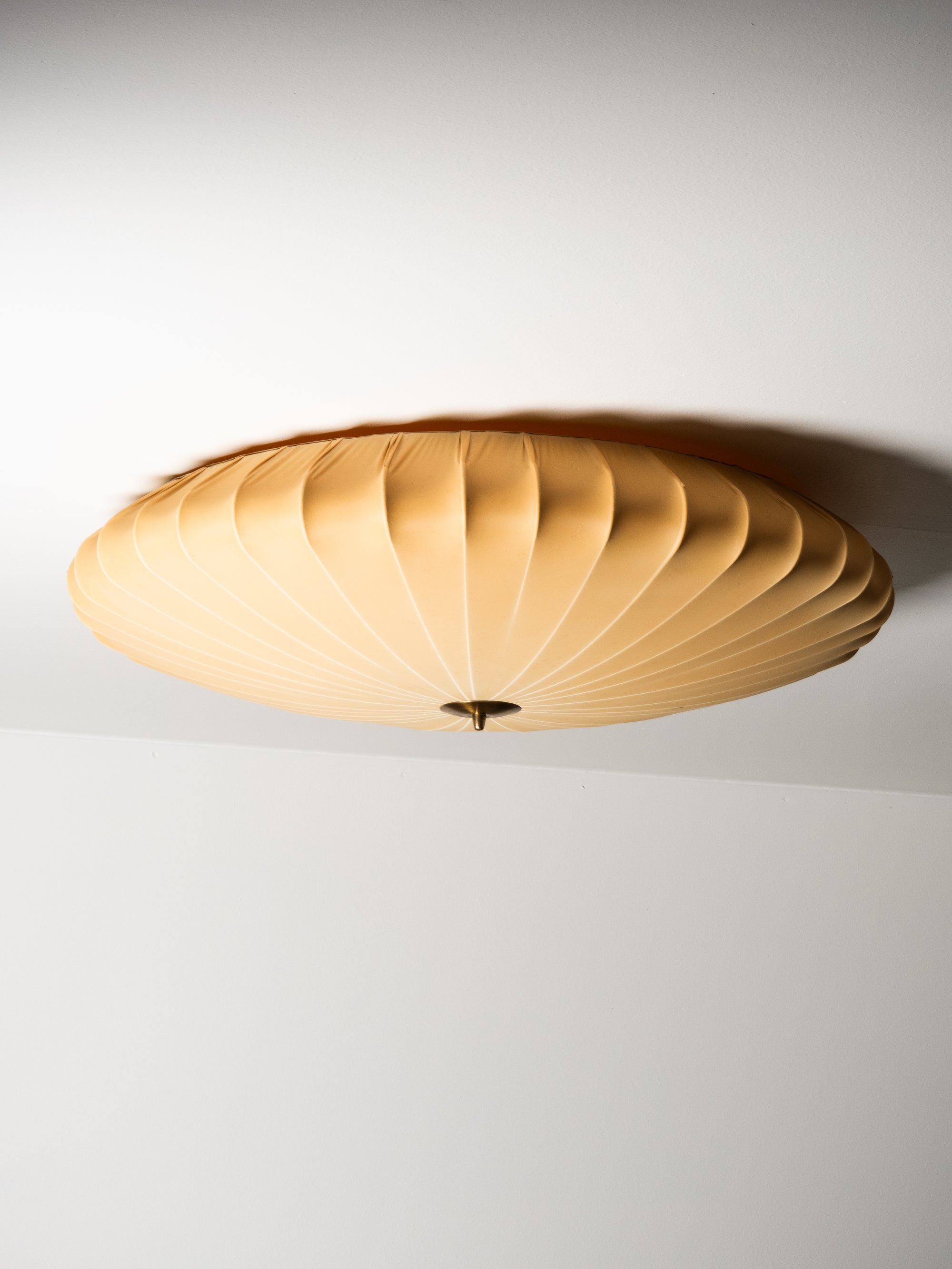 Large Model K5-25 Brass &amp; Textile Flush Mount by Idman Oy, Finland, 1950s