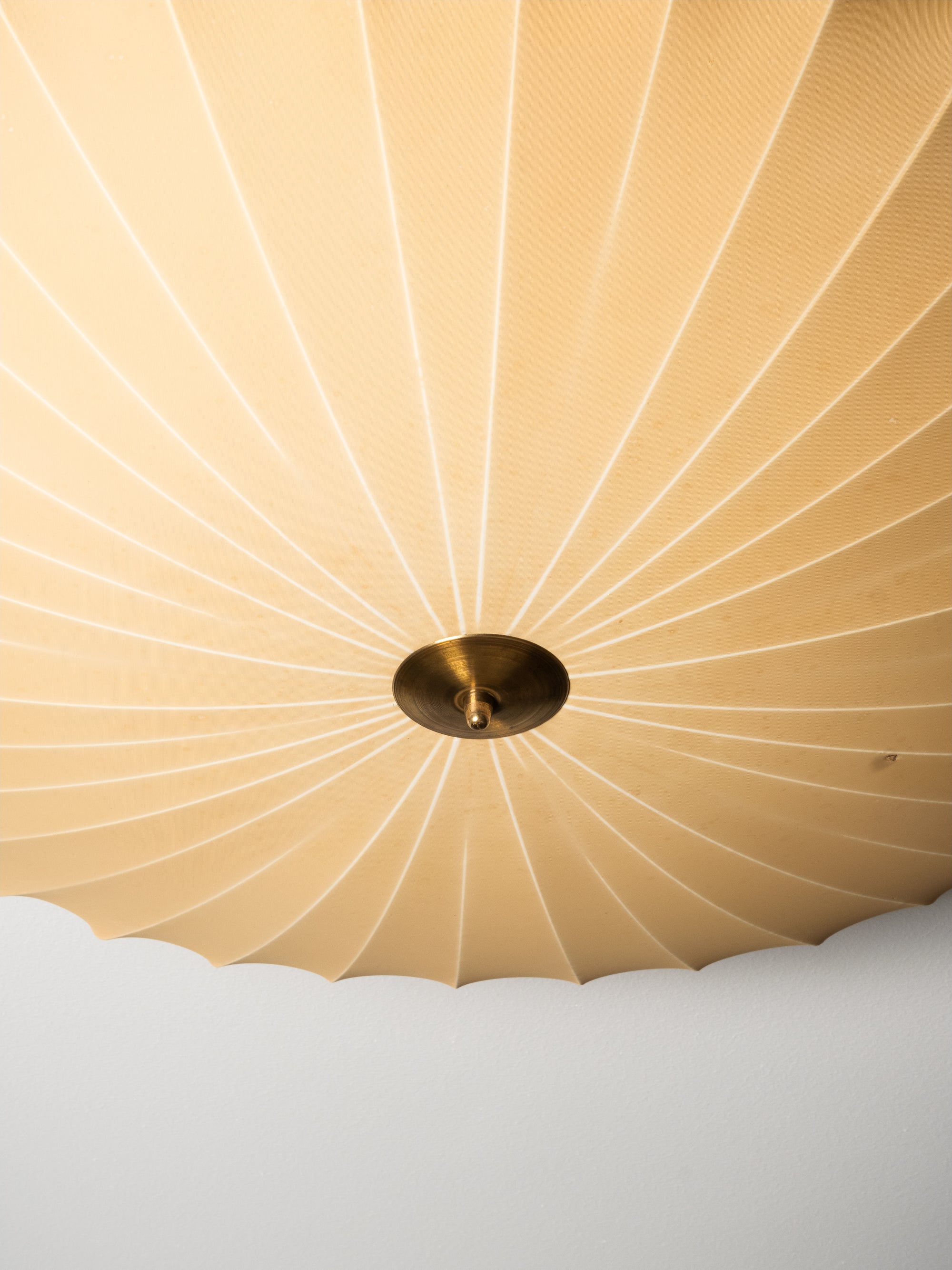 Large Model K5-25 Brass &amp; Textile Flush Mount by Idman Oy, Finland, 1950s