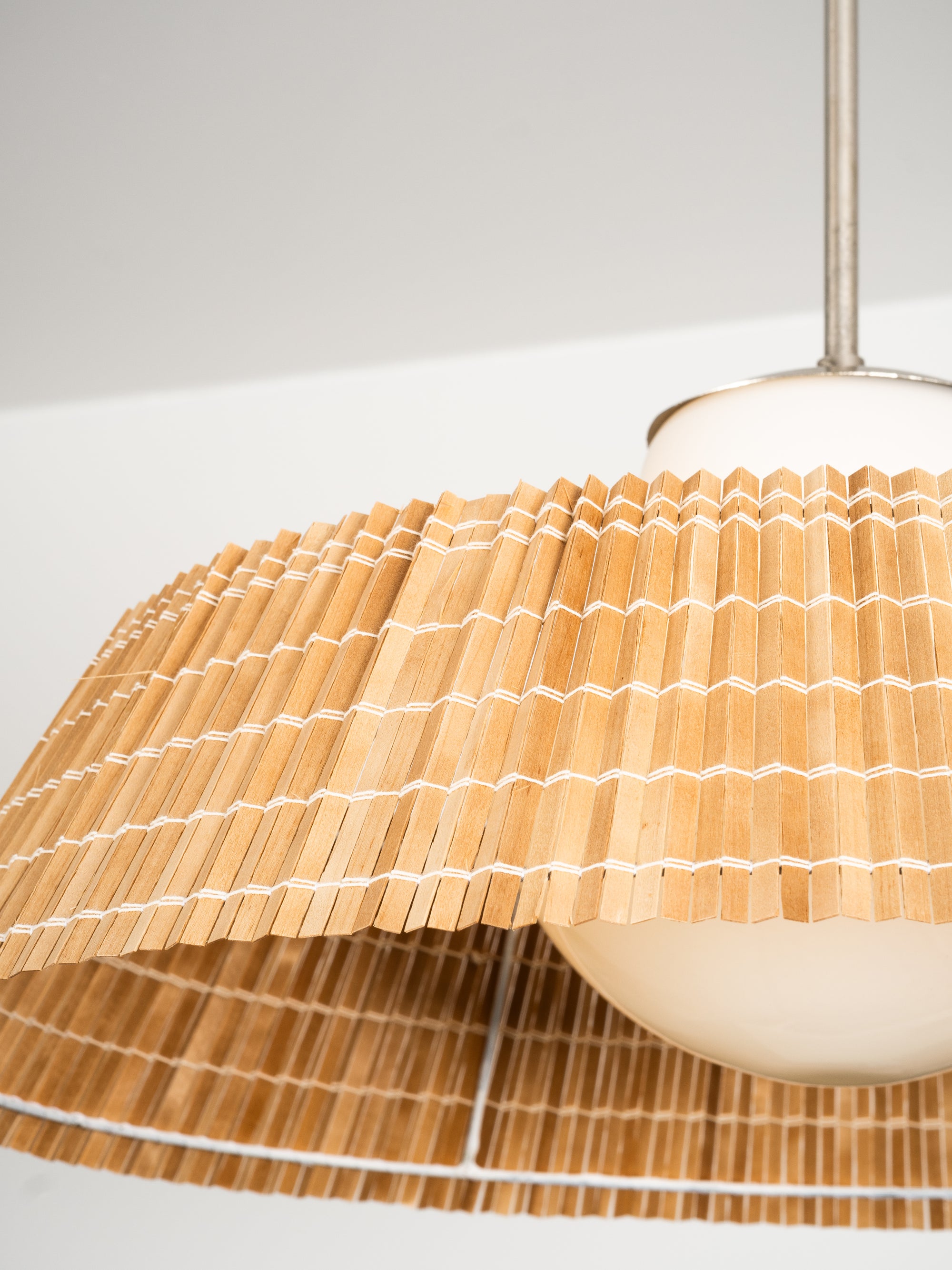 Rare Pair of Glass and Wood Slat Pendants by Gunilla Jung for Orno Oy, Finland