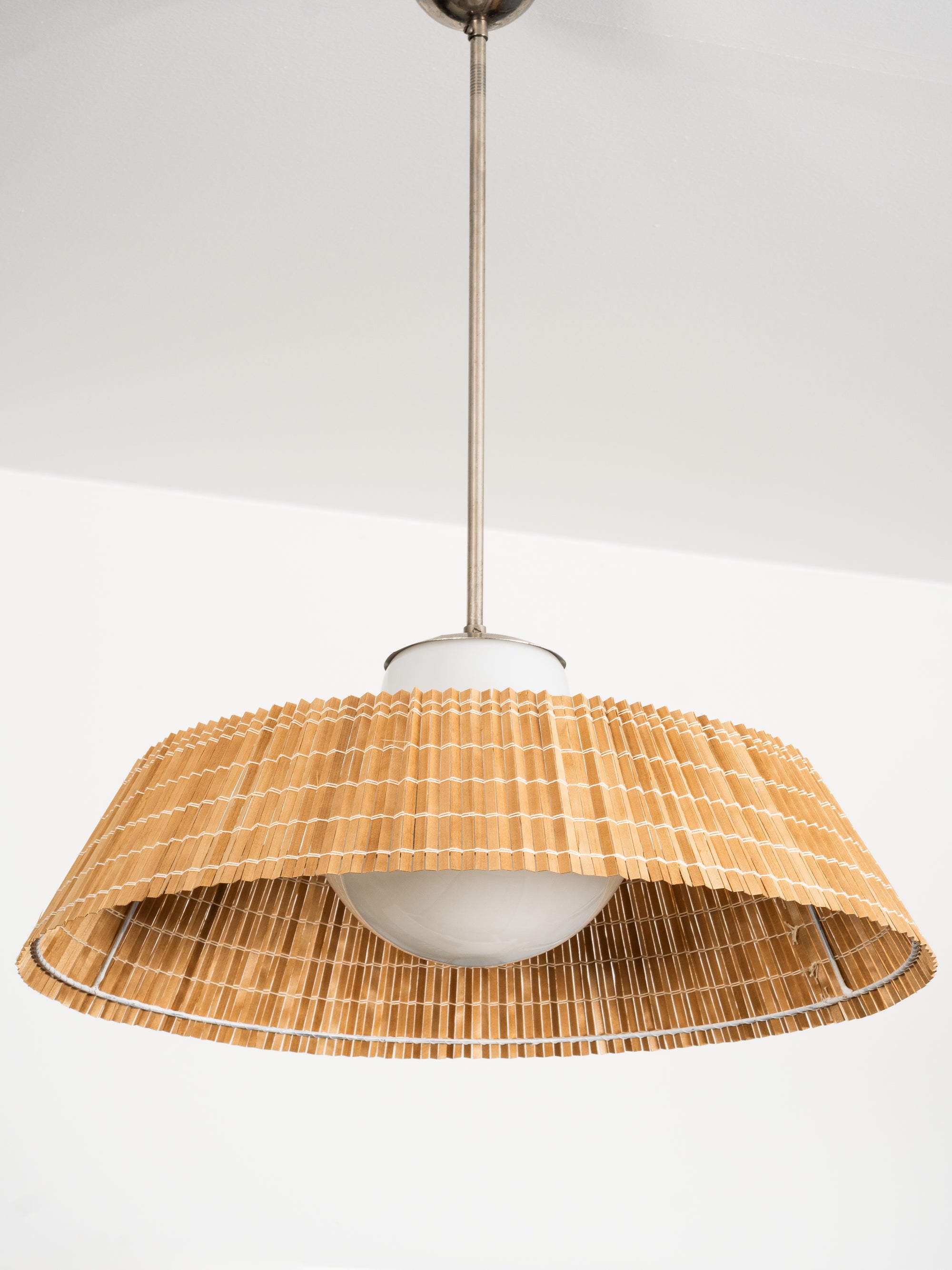Rare Pair of Glass and Wood Slat Pendants by Gunilla Jung for Orno Oy, Finland