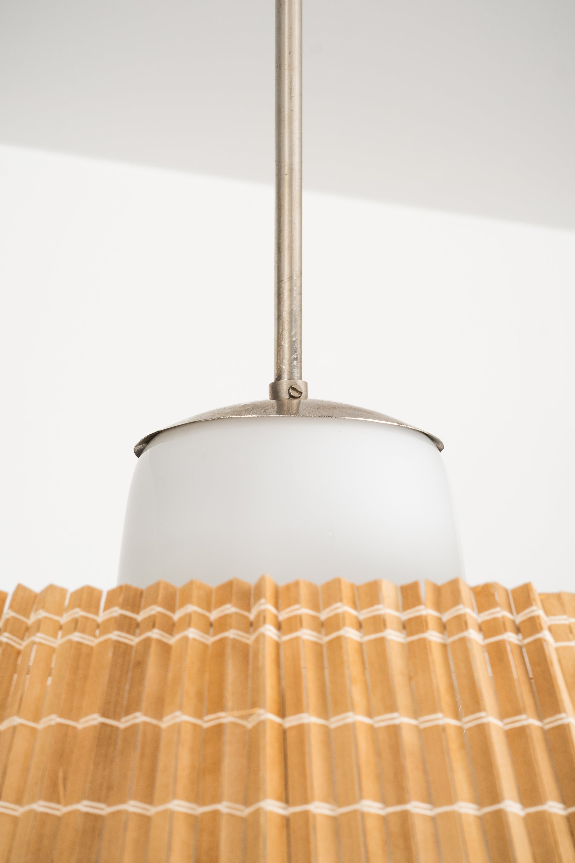 Rare Pair of Glass and Wood Slat Pendants by Gunilla Jung for Orno Oy, Finland