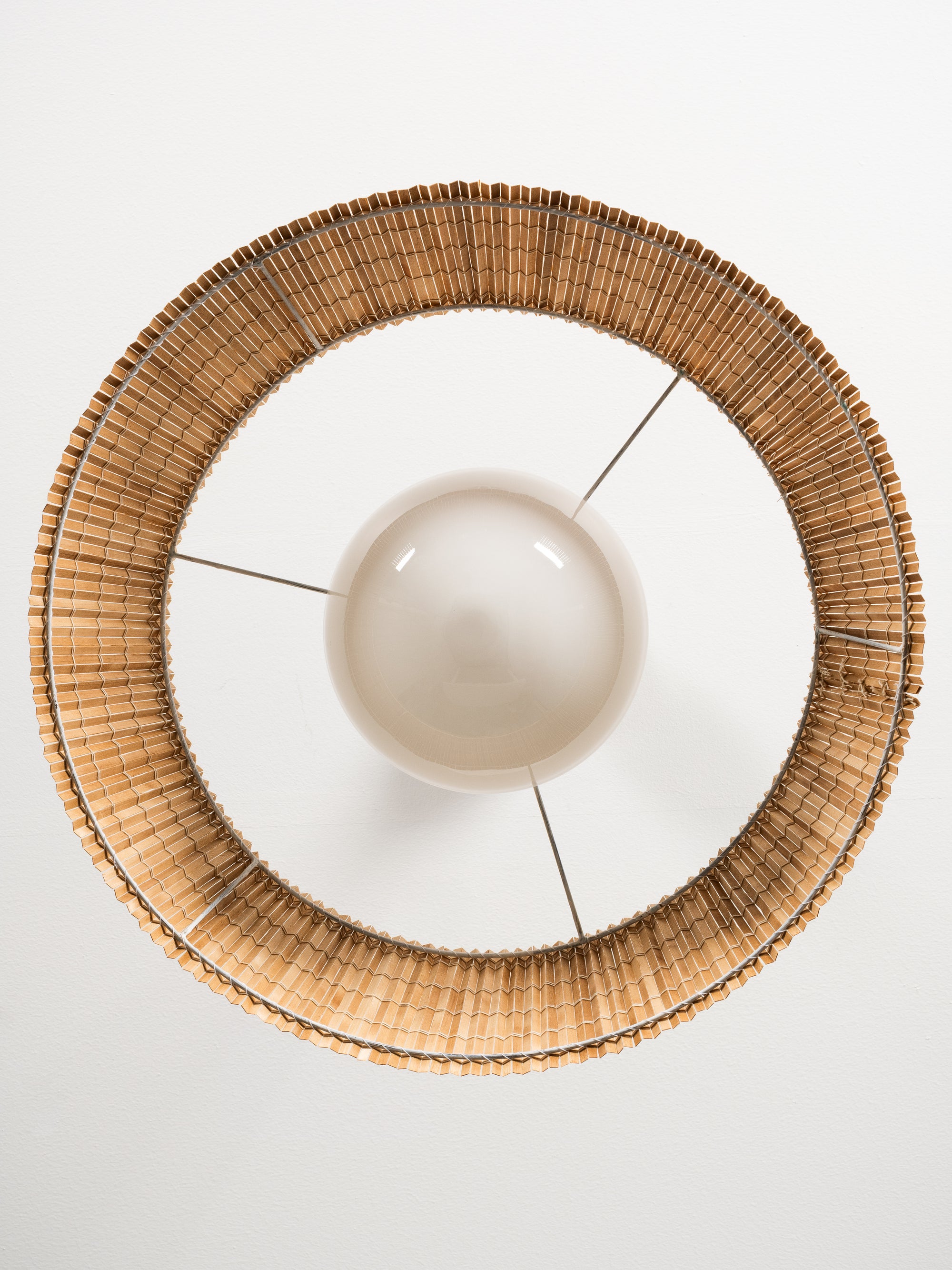 Rare Pair of Glass and Wood Slat Pendants by Gunilla Jung for Orno Oy, Finland