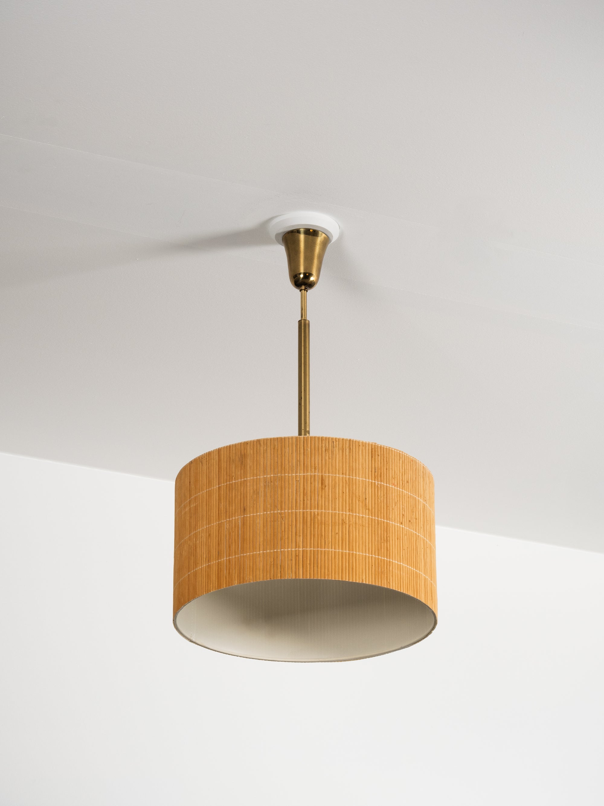 Finnish Mid-Century Brass Pendant Light with Wooden Slat Shade