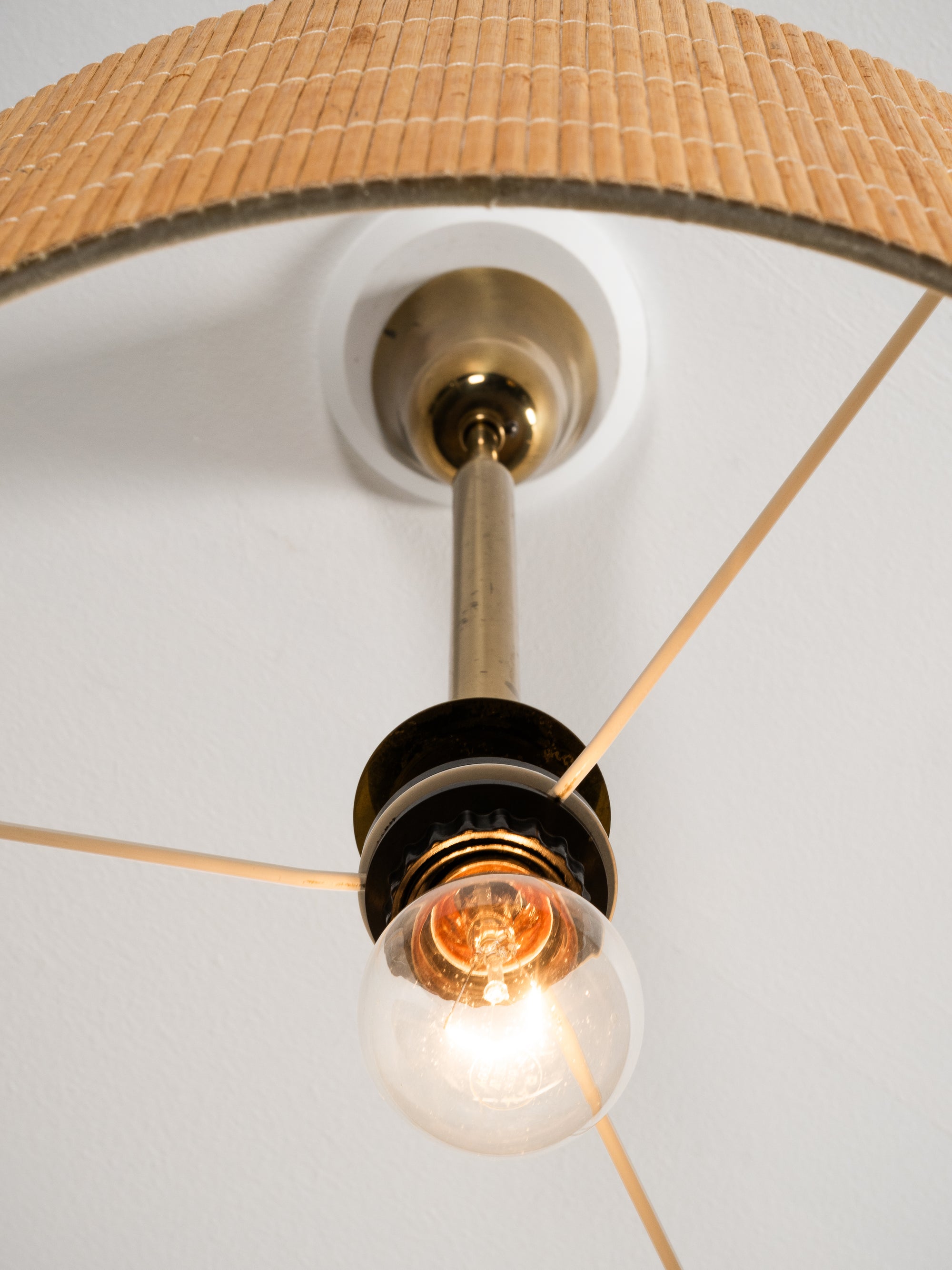 Finnish Mid-Century Brass Pendant Light with Wooden Slat Shade