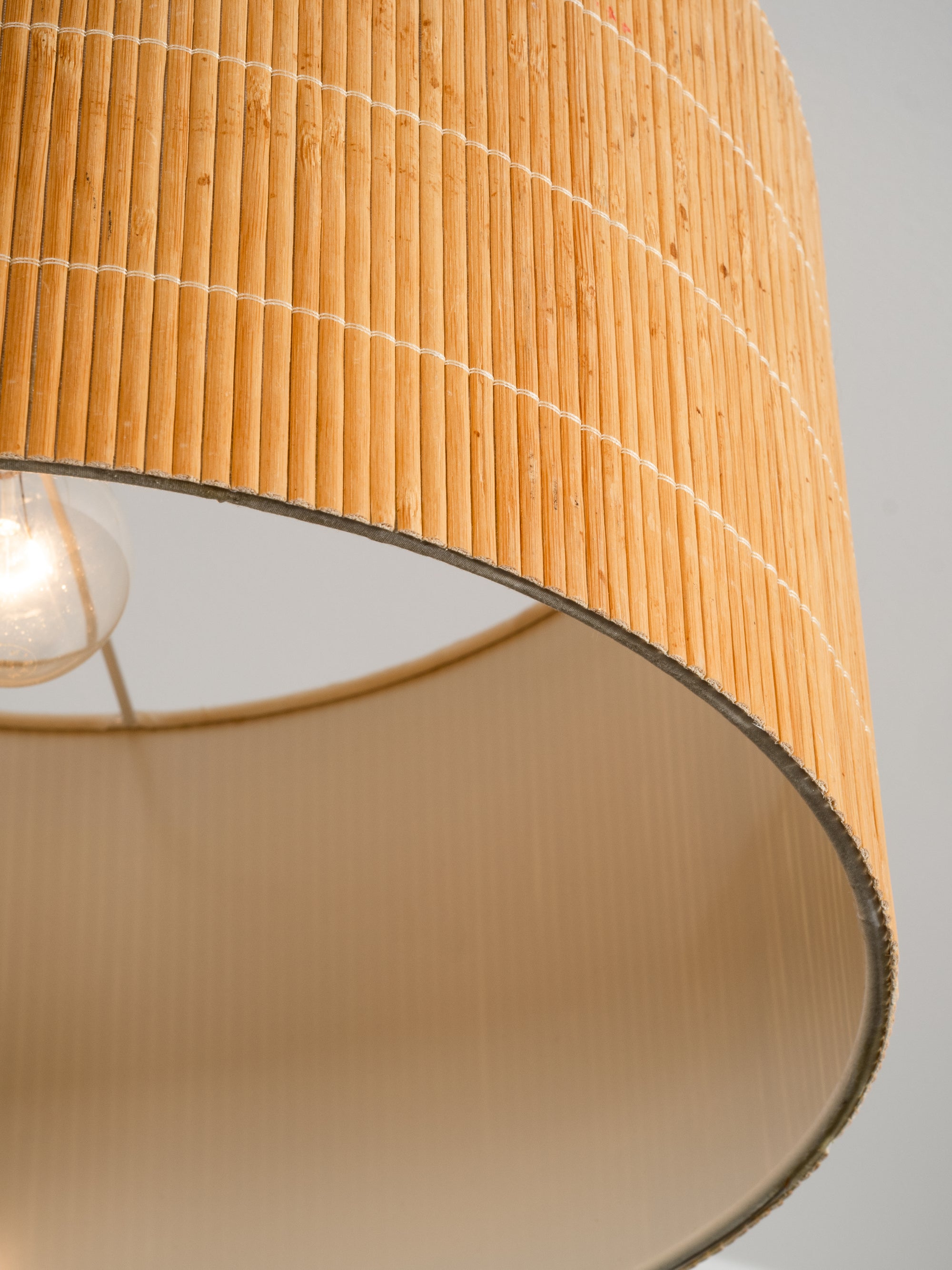 Finnish Mid-Century Brass Pendant Light with Wooden Slat Shade