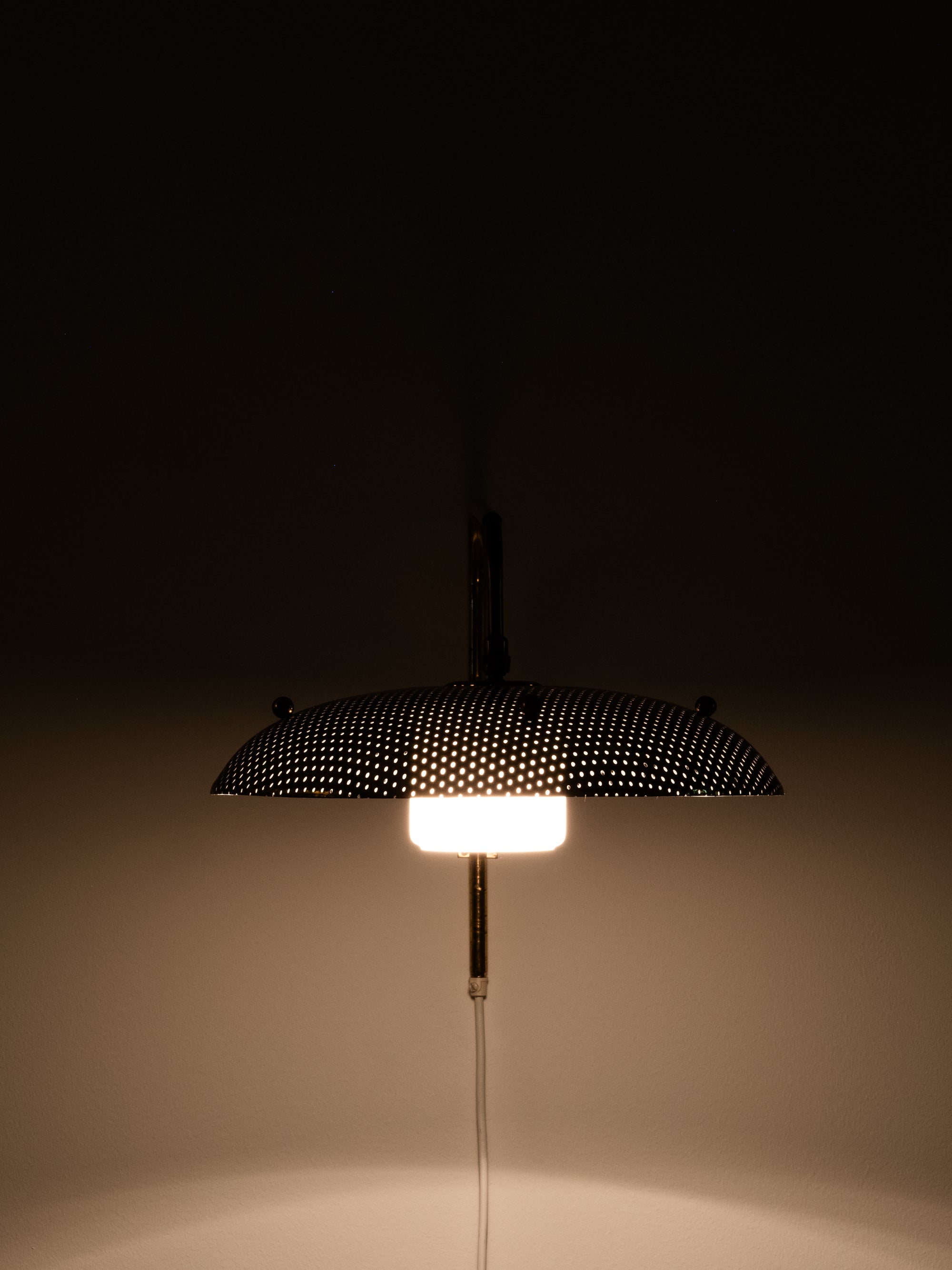 Perforated Brass Shade &amp; Opaline Glass Wall Light by Valinte Oy, Finland, 1950s