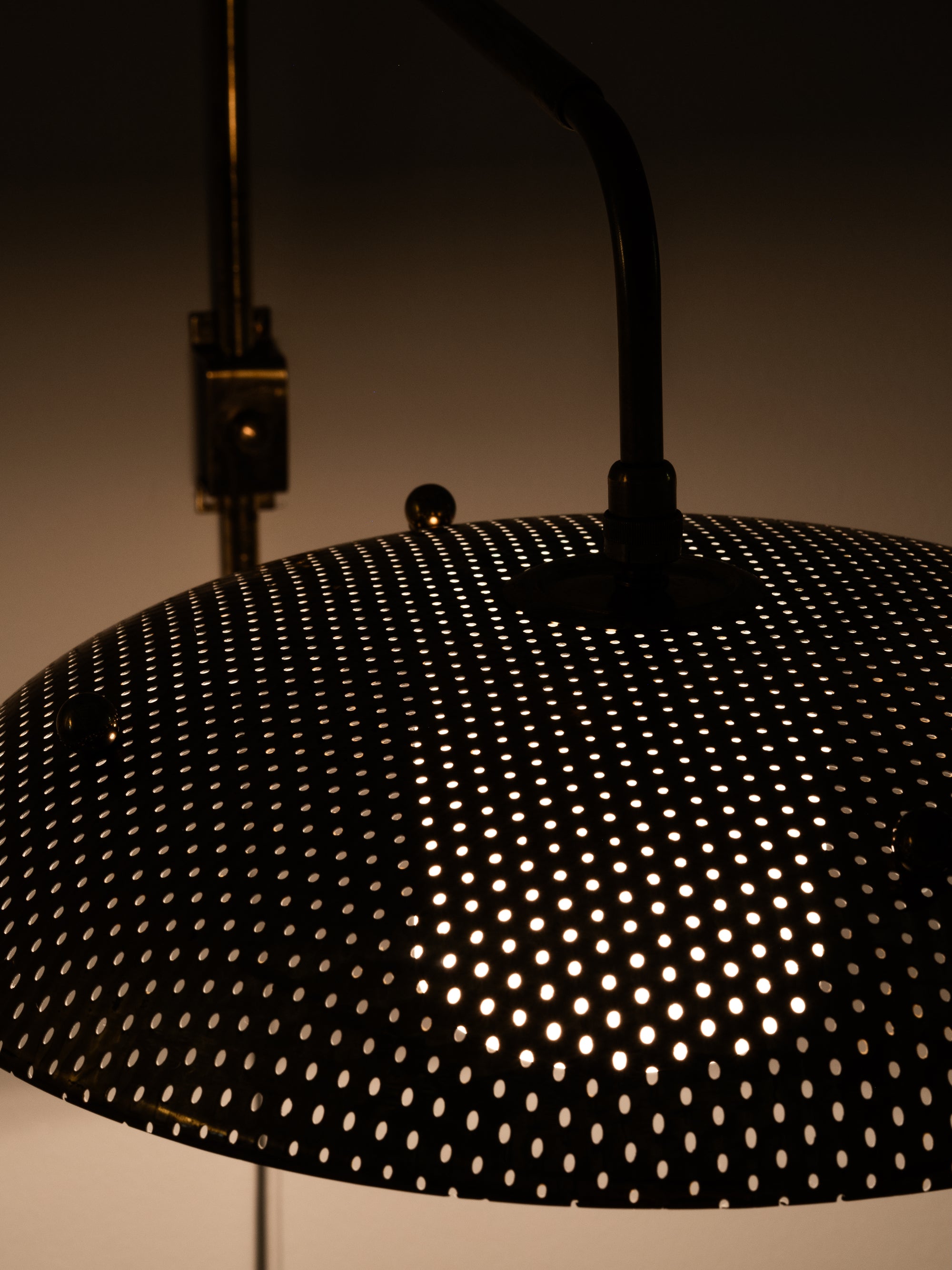 Perforated Brass Shade &amp; Opaline Glass Wall Light by Valinte Oy, Finland, 1950s