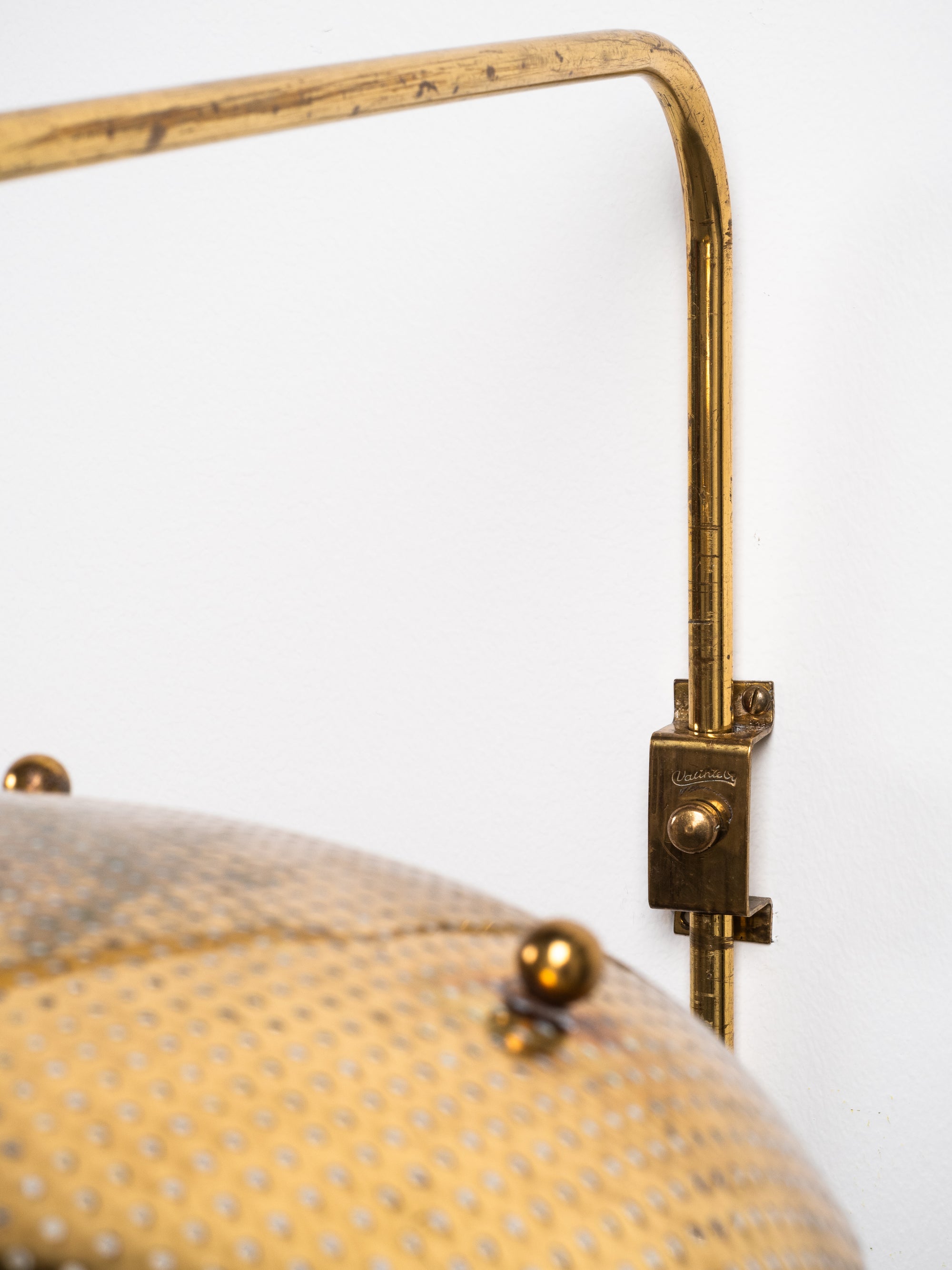 Perforated Brass Shade &amp; Opaline Glass Wall Light by Valinte Oy, Finland, 1950s