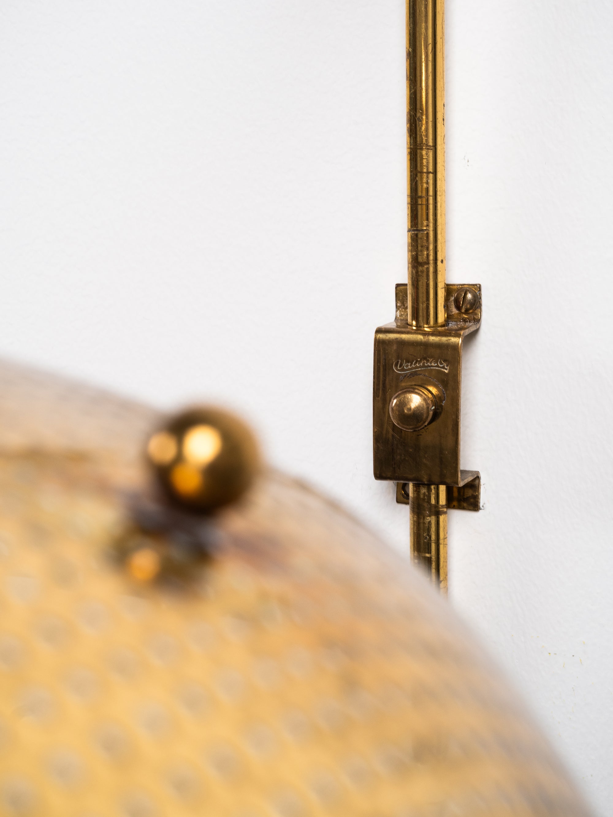 Perforated Brass Shade &amp; Opaline Glass Wall Light by Valinte Oy, Finland, 1950s