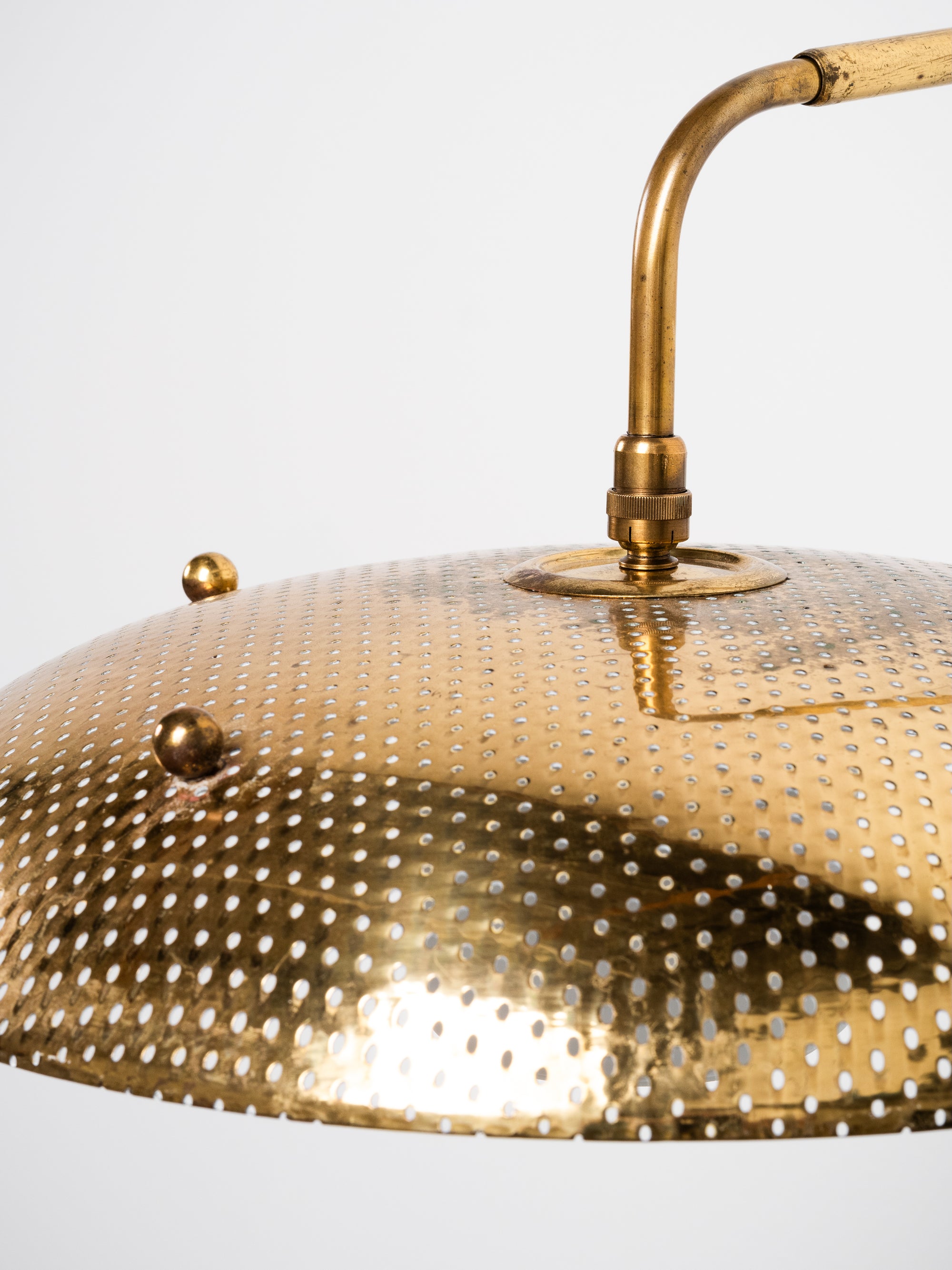 Perforated Brass Shade &amp; Opaline Glass Wall Light by Valinte Oy, Finland, 1950s