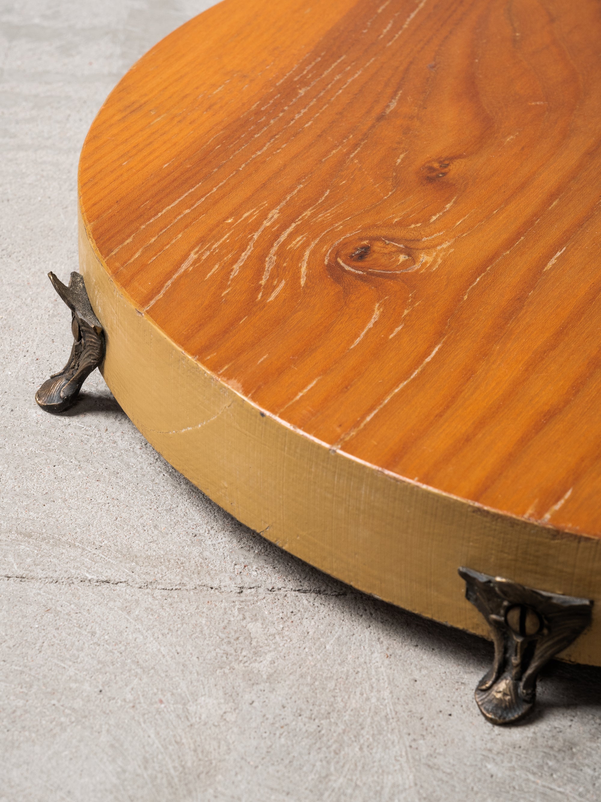 Art Deco Brass, Cord and Elm Floor Lamp with Integrated Table, Sweden, 1930s