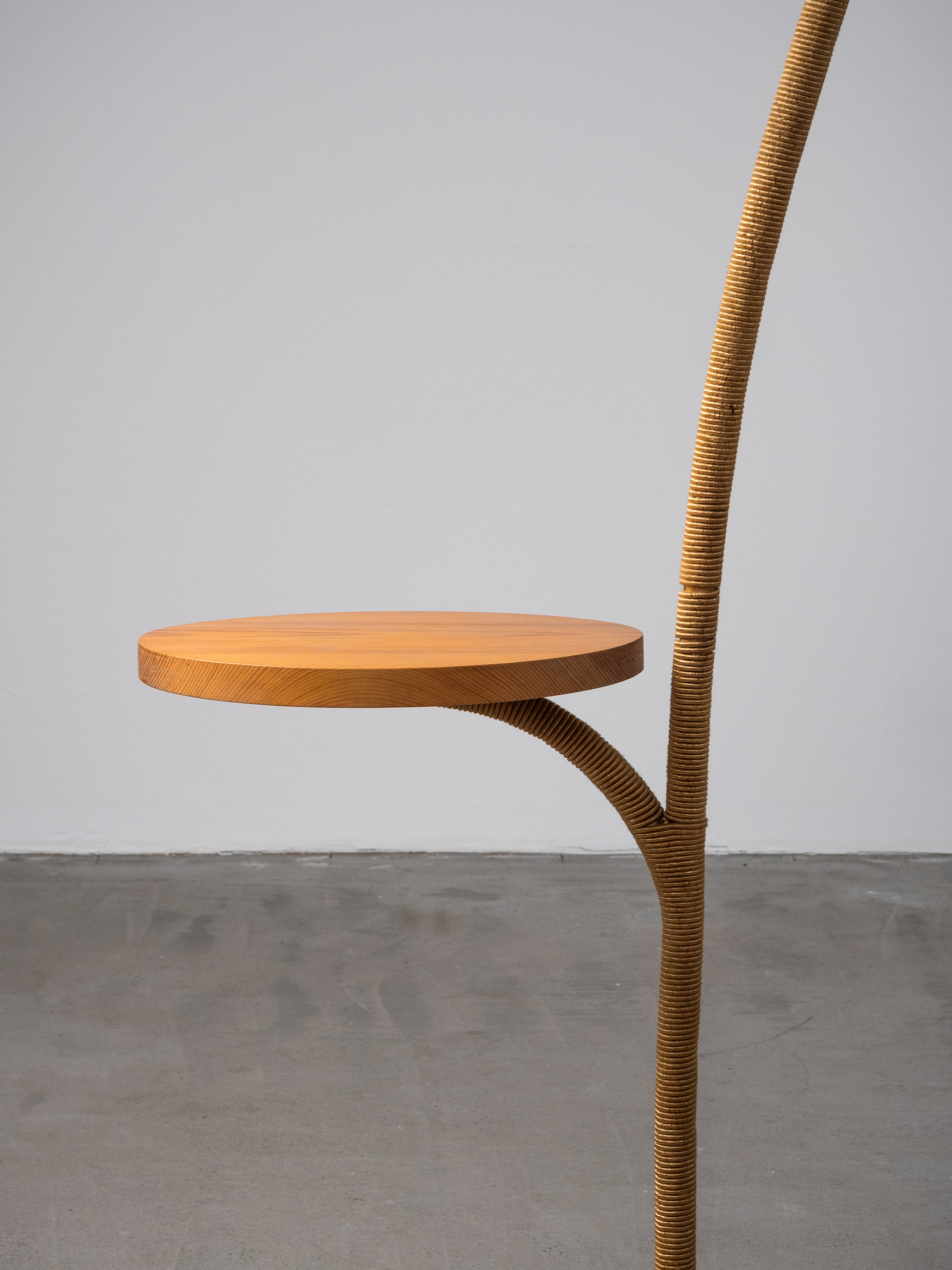 Art Deco Brass, Cord and Elm Floor Lamp with Integrated Table, Sweden, 1930s