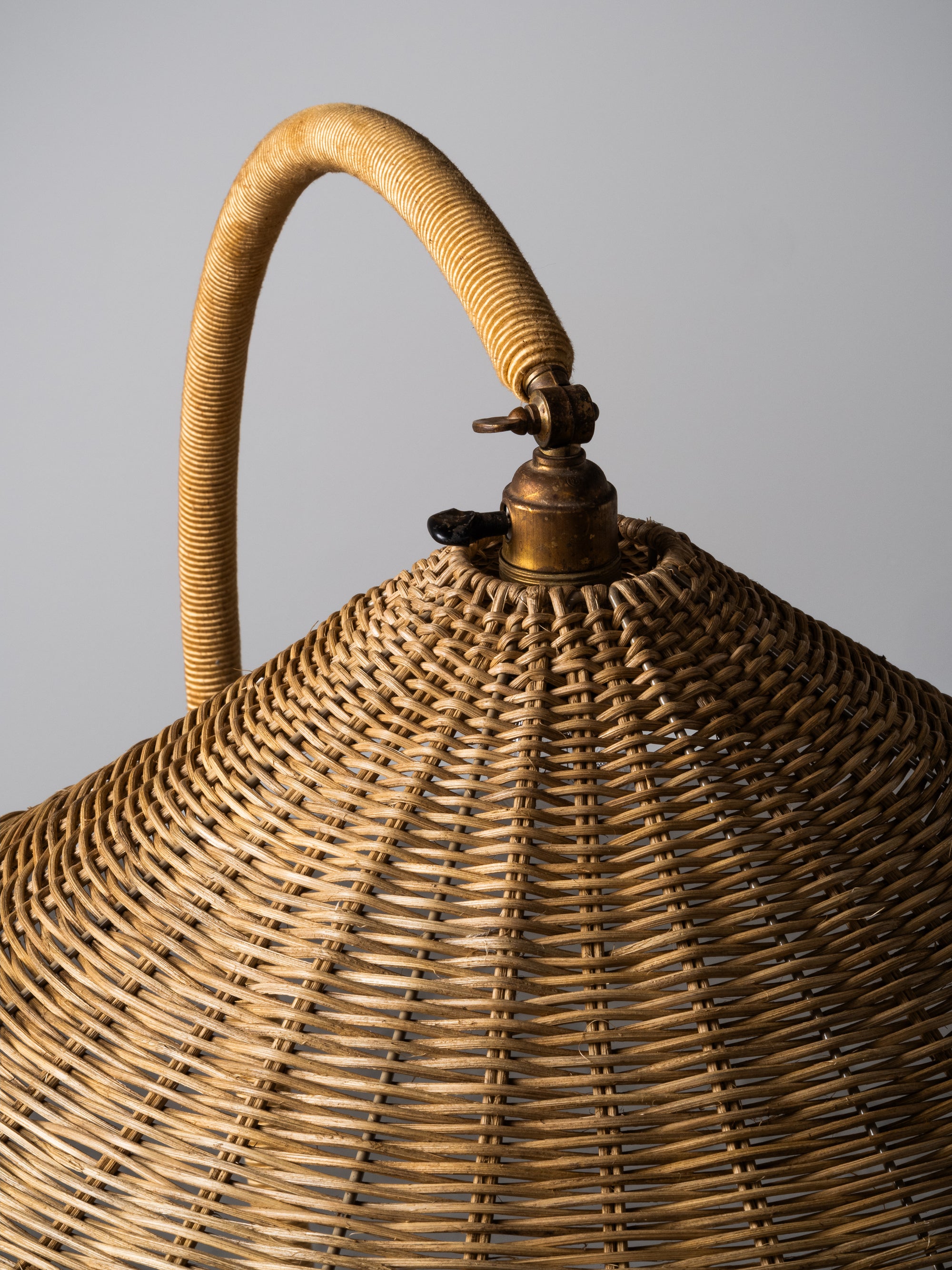 Art Deco Brass, Cord and Elm Floor Lamp with Integrated Table, Sweden, 1930s