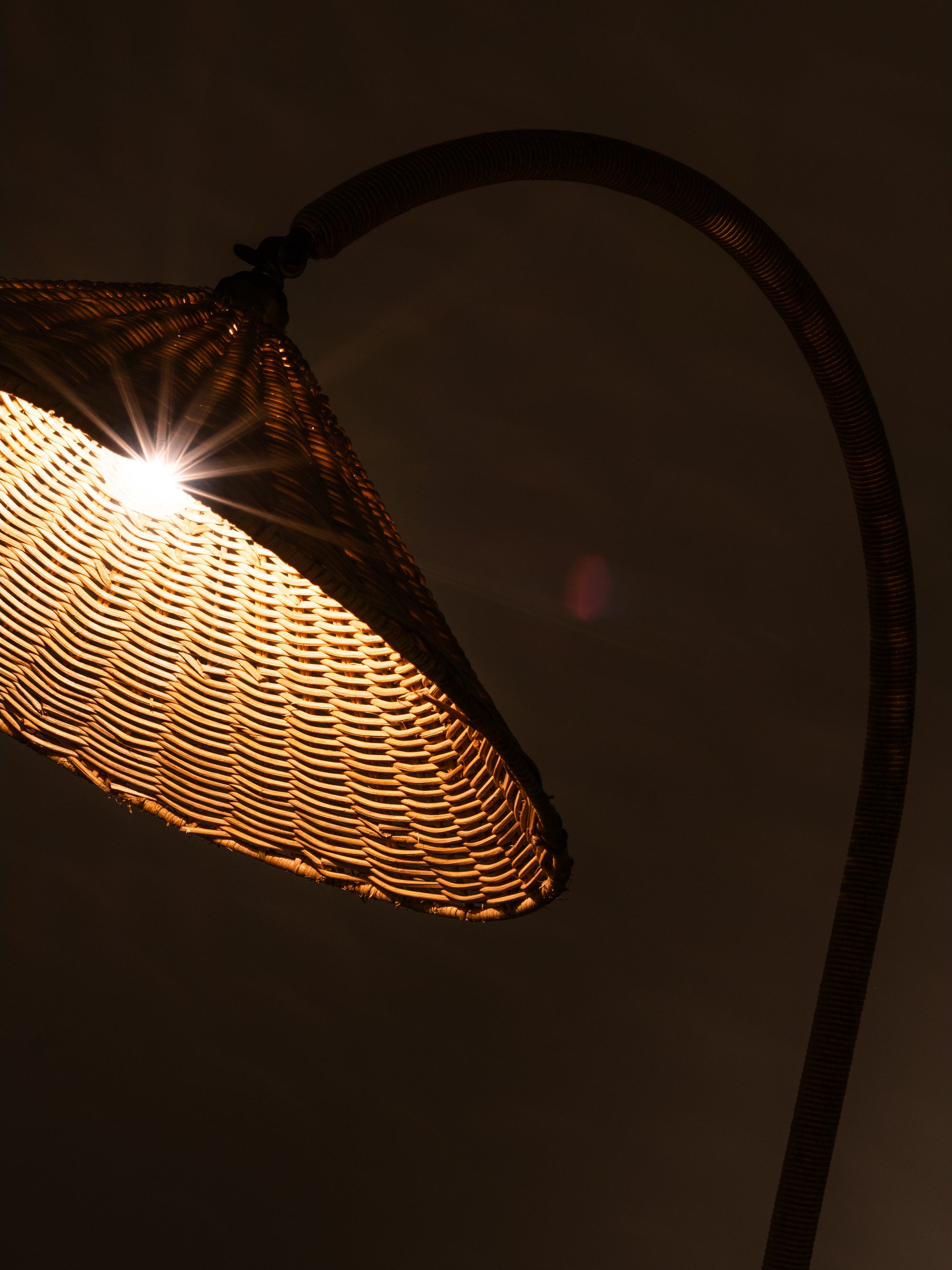 Art Deco Brass, Cord and Elm Floor Lamp with Integrated Table, Sweden, 1930s