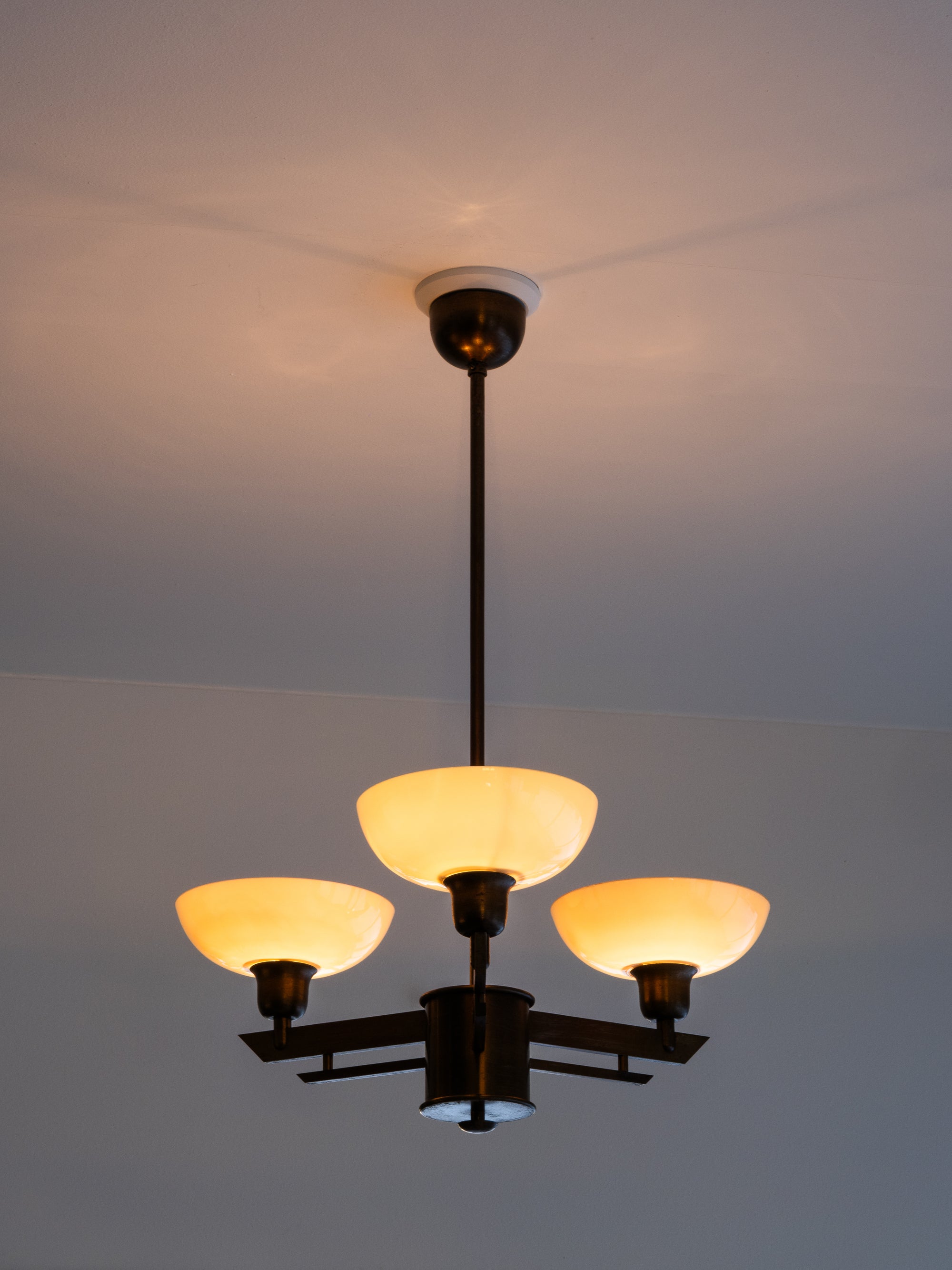Rare Model 3024 Pendant Light in Oxidised Steel by Paavo Tynell, Taito Oy, 1940s