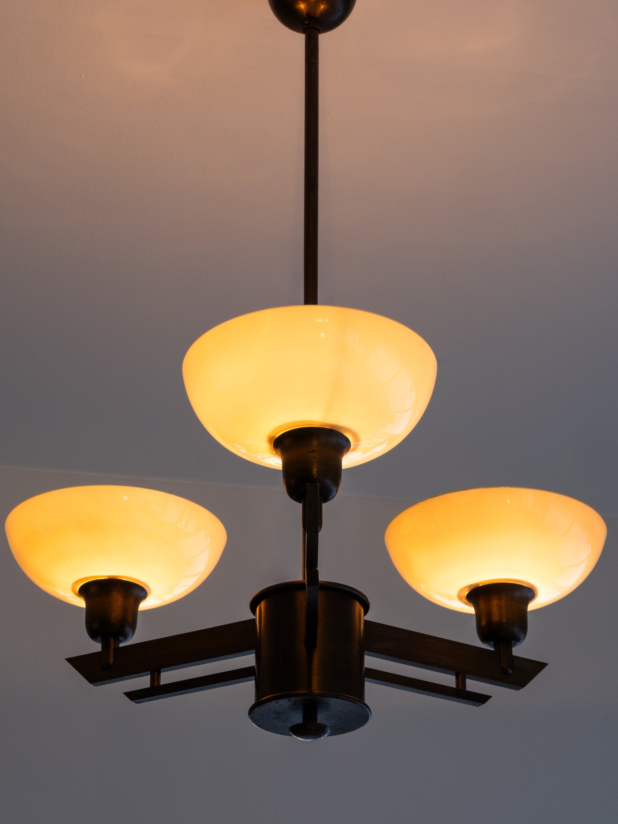 Rare Model 3024 Pendant Light in Oxidised Steel by Paavo Tynell, Taito Oy, 1940s