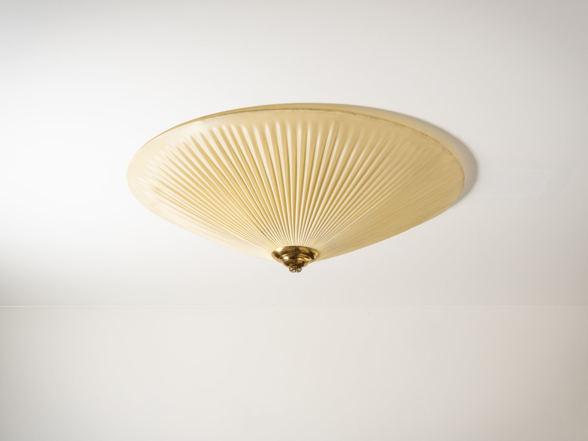Large Brass &amp; Synthetic Textile Flush Mount by Paavo Tynell for Idman, Finland