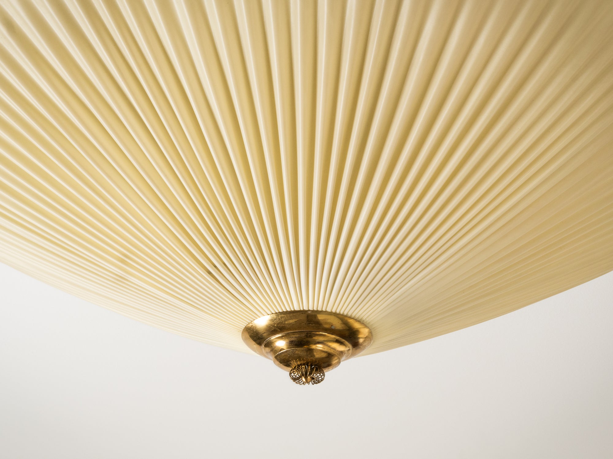 Large Brass &amp; Synthetic Textile Flush Mount by Paavo Tynell for Idman, Finland