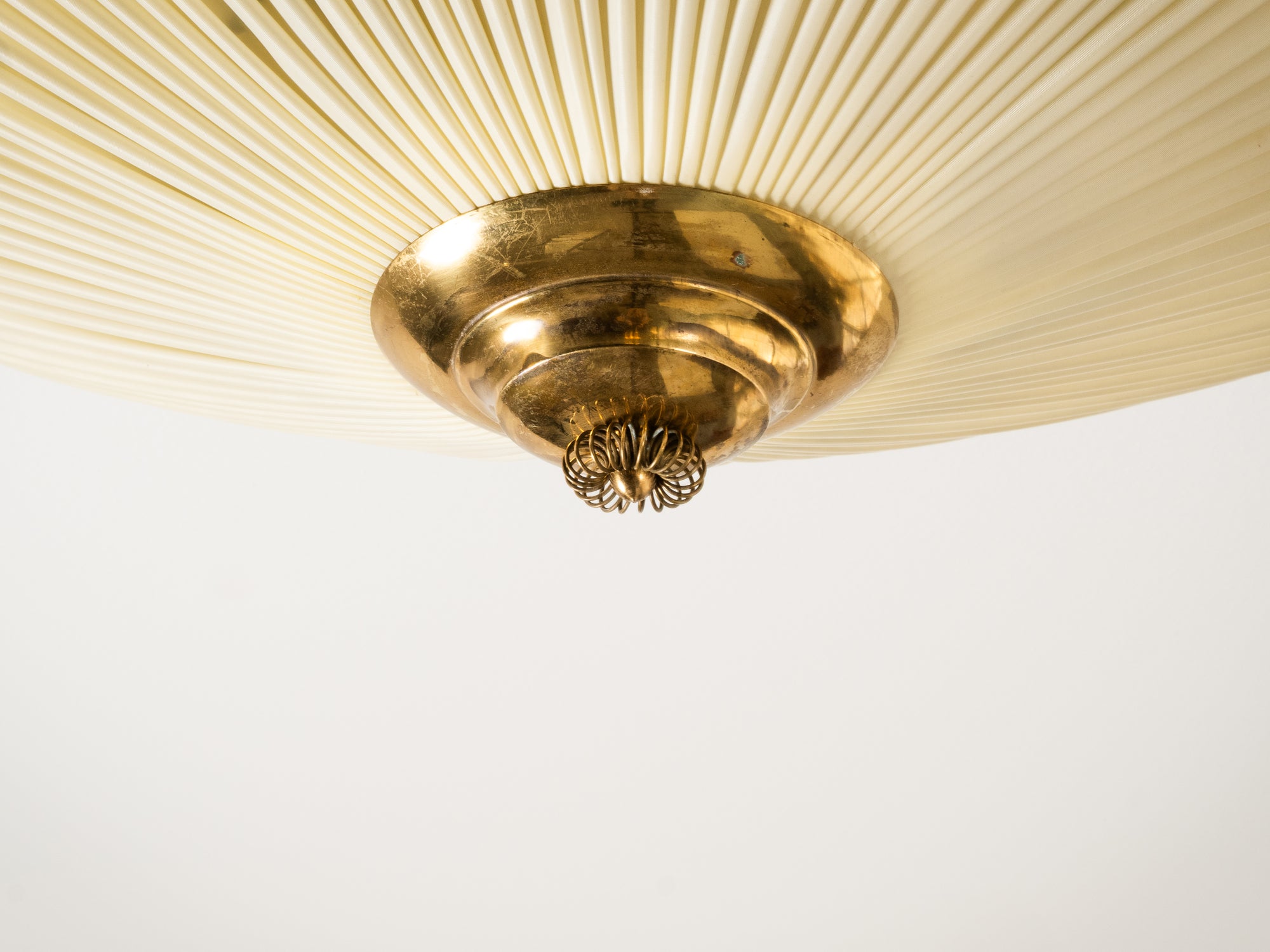 Large Brass &amp; Synthetic Textile Flush Mount by Paavo Tynell for Idman, Finland