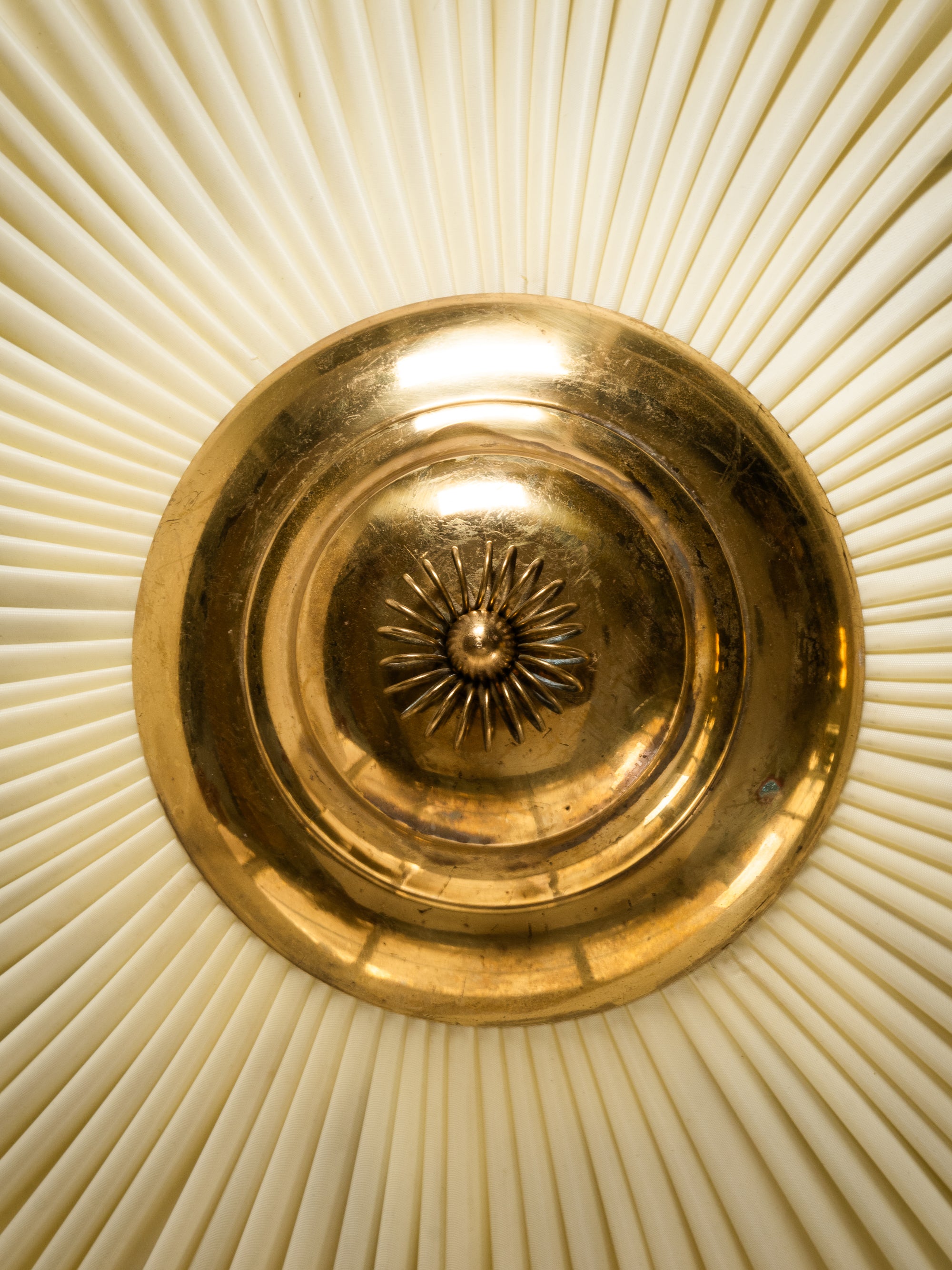 Large Brass &amp; Synthetic Textile Flush Mount by Paavo Tynell for Idman, Finland