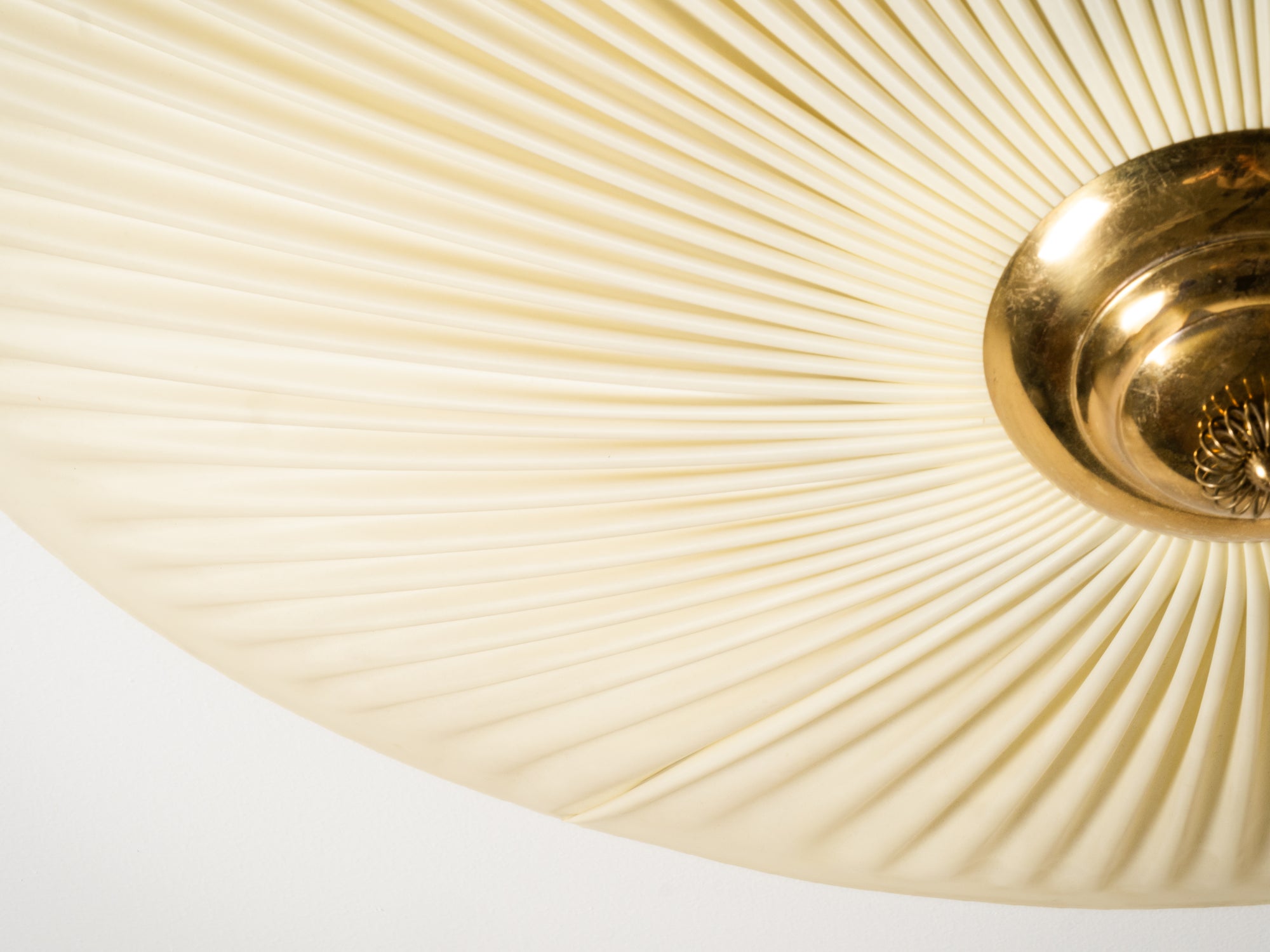 Large Brass &amp; Synthetic Textile Flush Mount by Paavo Tynell for Idman, Finland