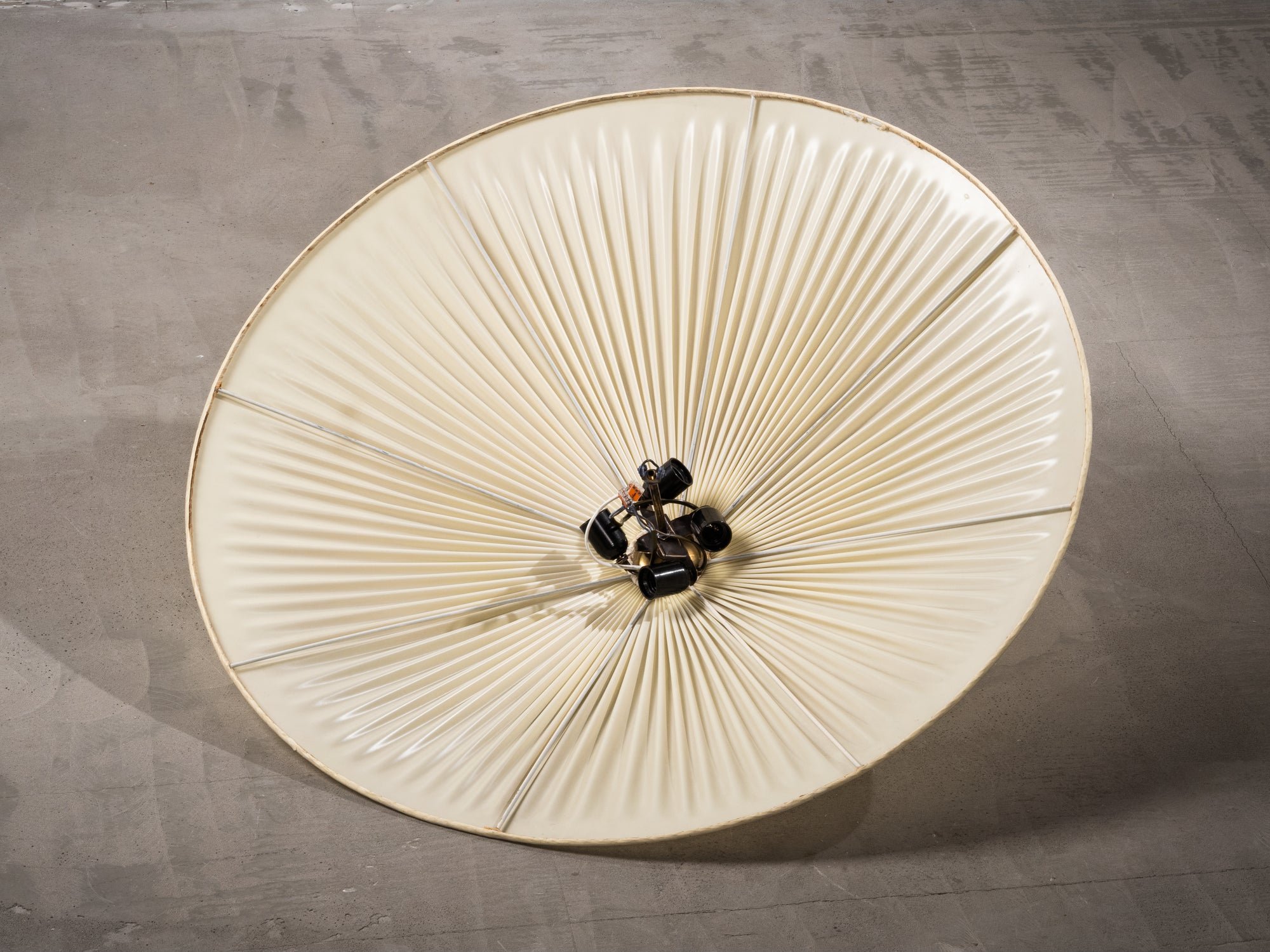 Large Brass &amp; Synthetic Textile Flush Mount by Paavo Tynell for Idman, Finland