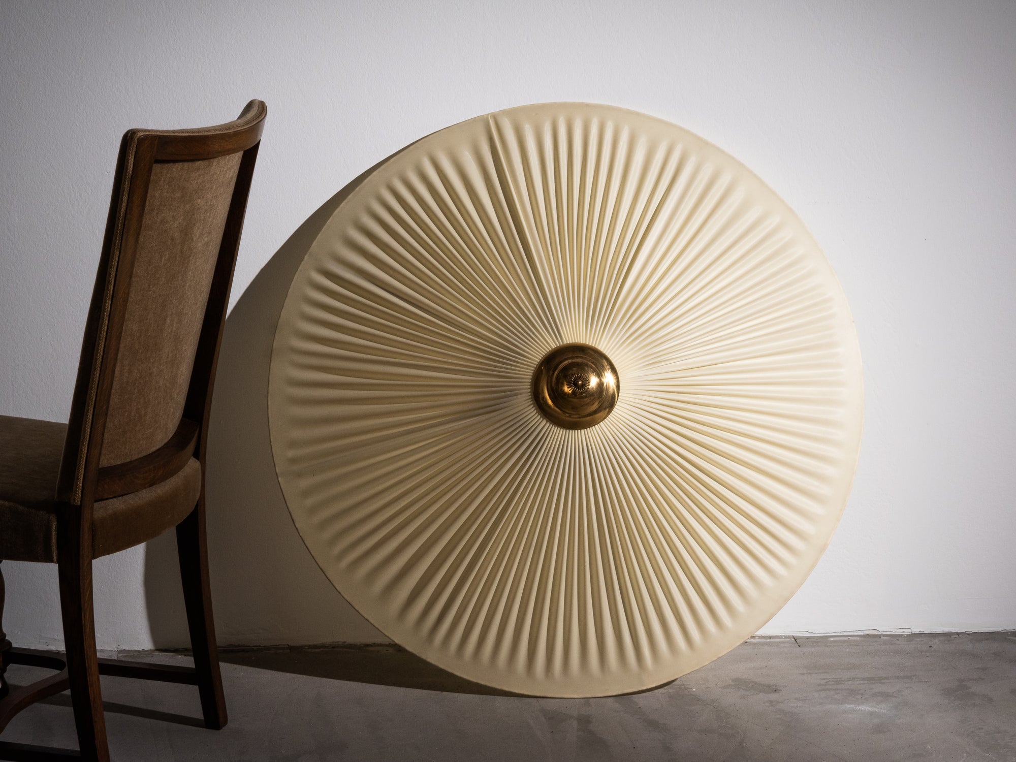 Large Brass &amp; Synthetic Textile Flush Mount by Paavo Tynell for Idman, Finland
