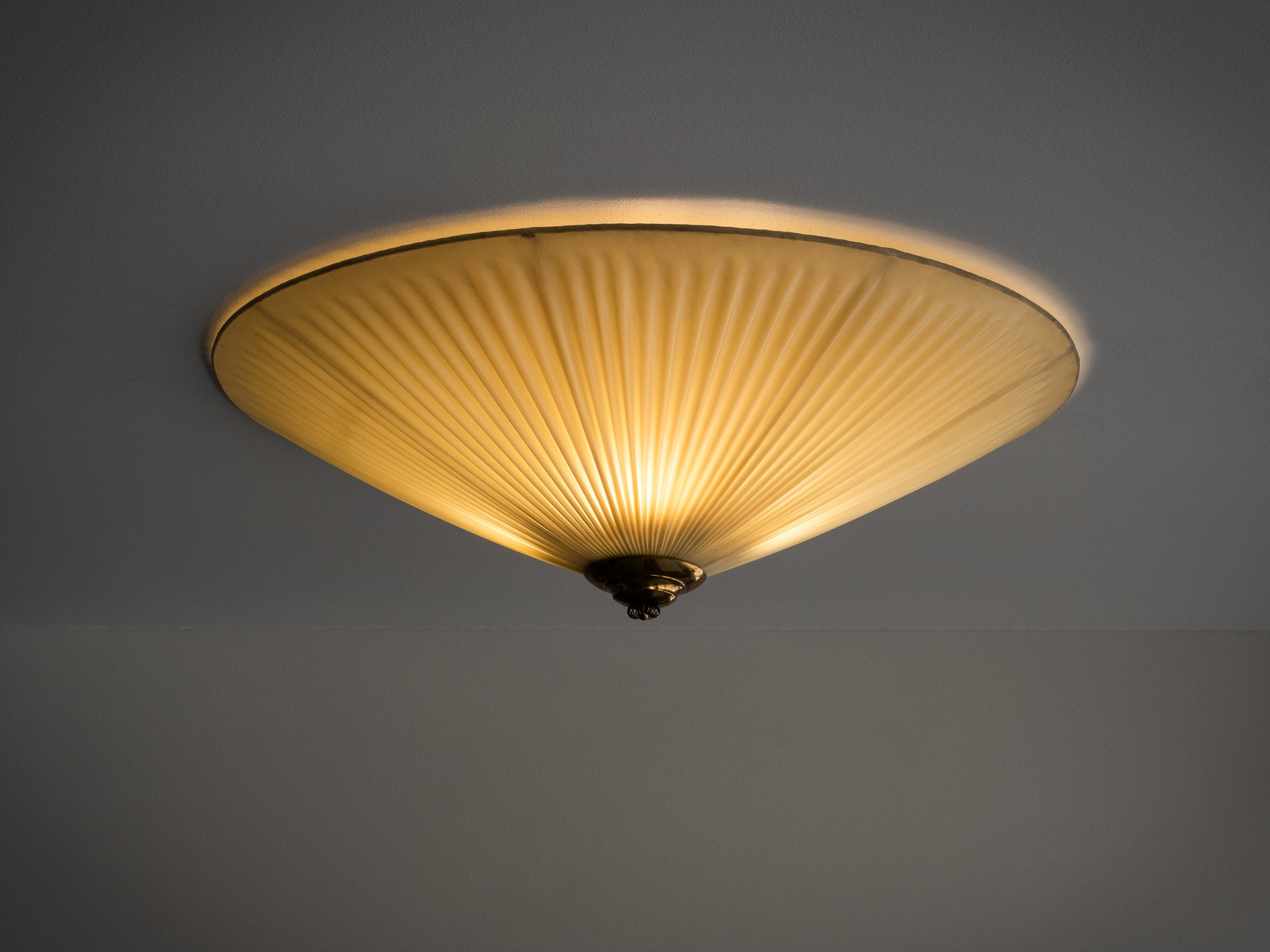 Large Brass &amp; Synthetic Textile Flush Mount by Paavo Tynell for Idman, Finland