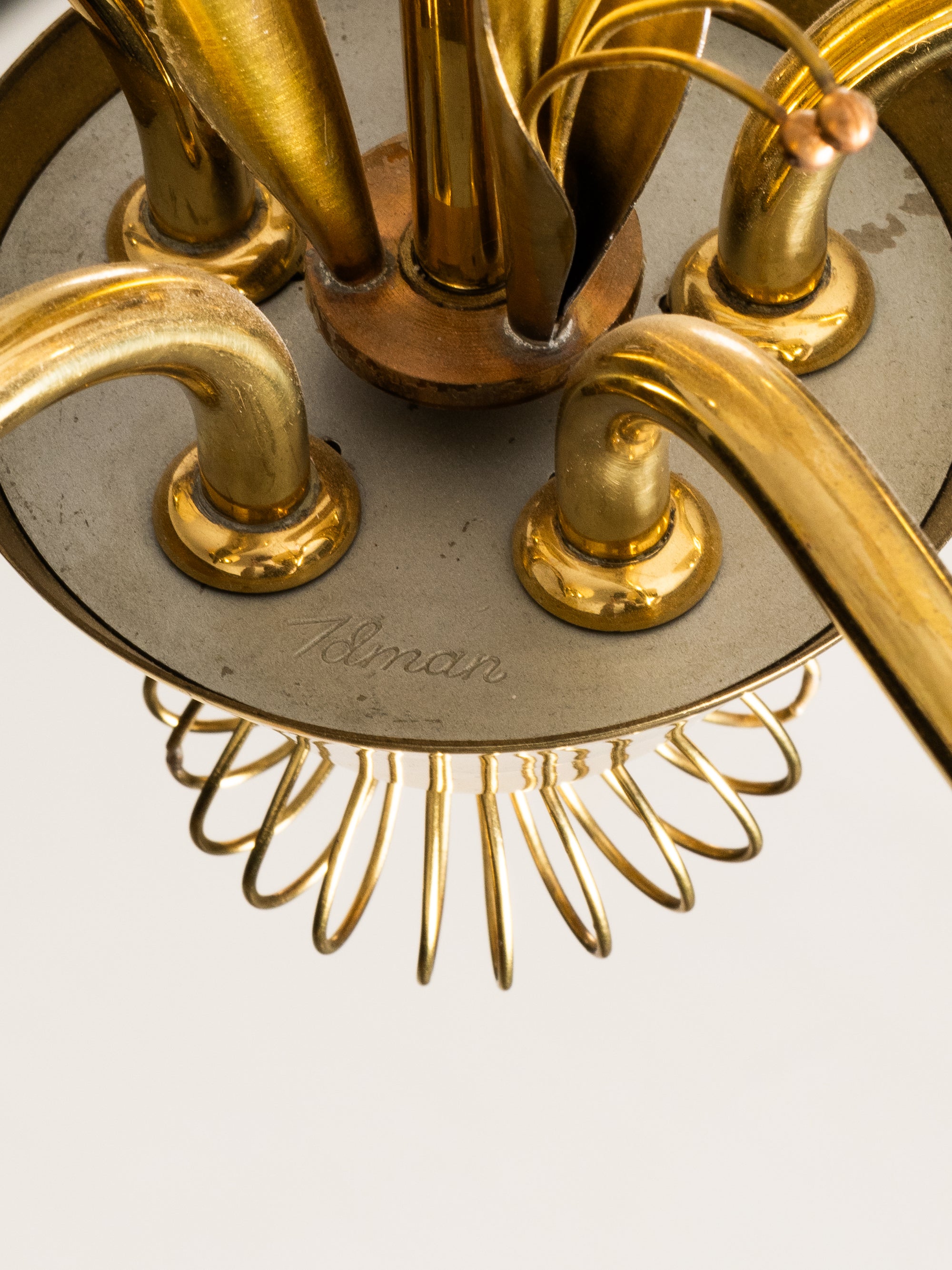 Model 51145 Brass &amp; Glass Chandelier by Mauri Almari for Idman, Finland, 1950s