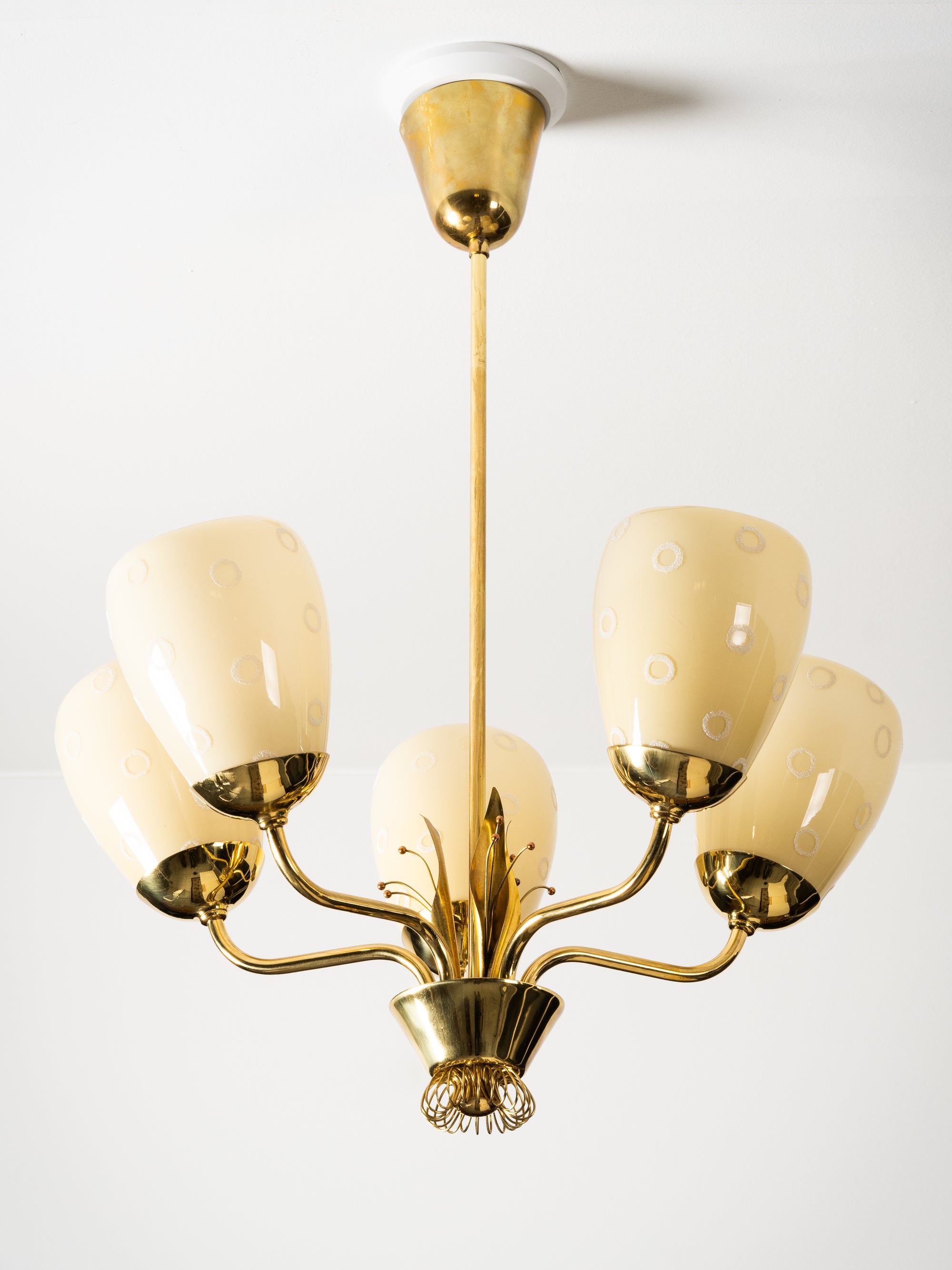 Model 51145 Brass &amp; Glass Chandelier by Mauri Almari for Idman, Finland, 1950s