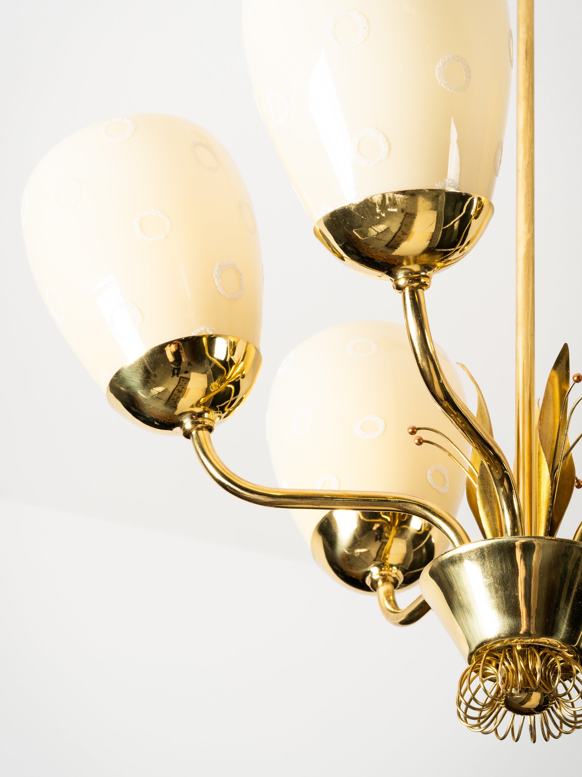 Model 51145 Brass &amp; Glass Chandelier by Mauri Almari for Idman, Finland, 1950s