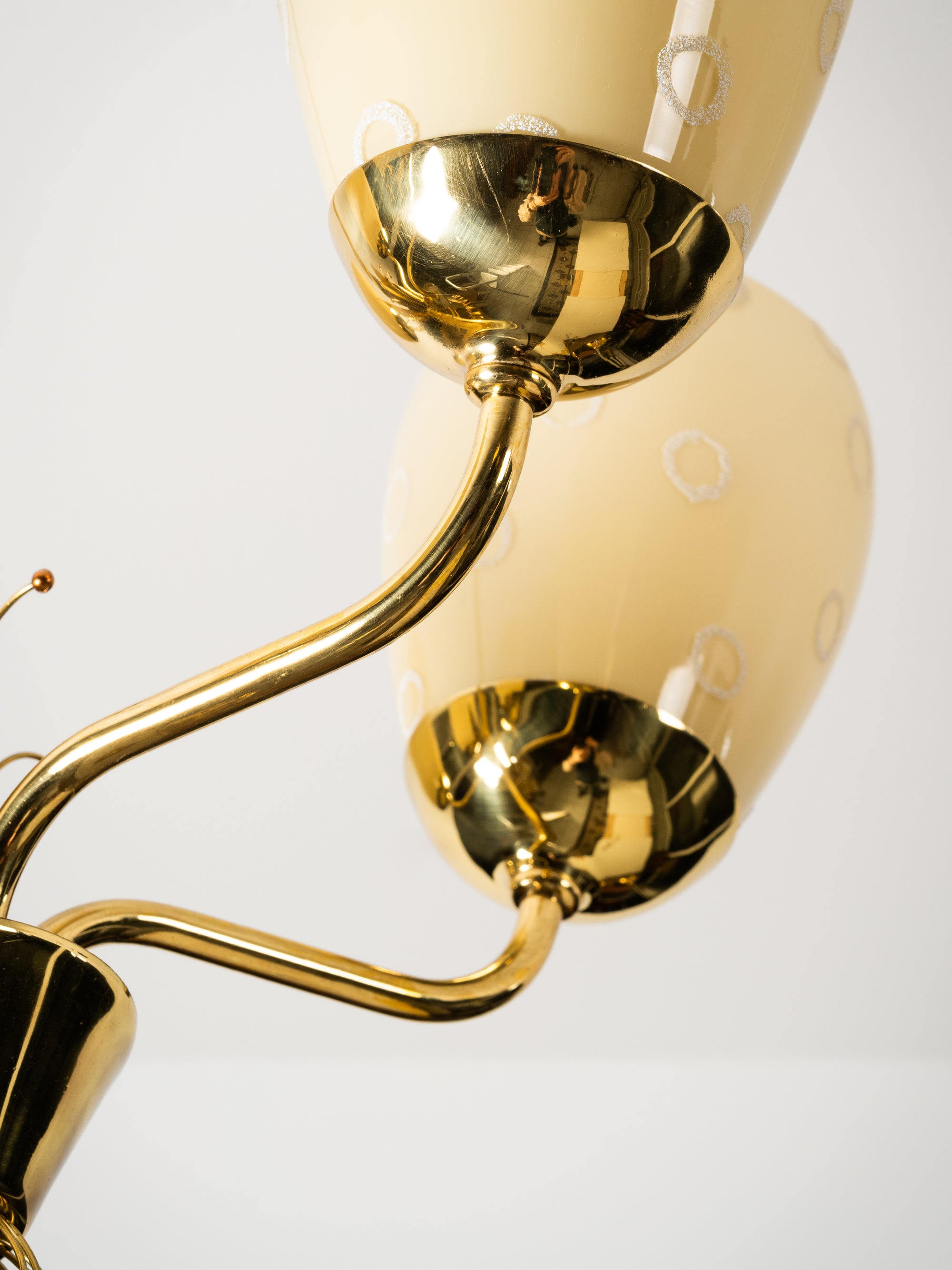 Model 51145 Brass &amp; Glass Chandelier by Mauri Almari for Idman, Finland, 1950s