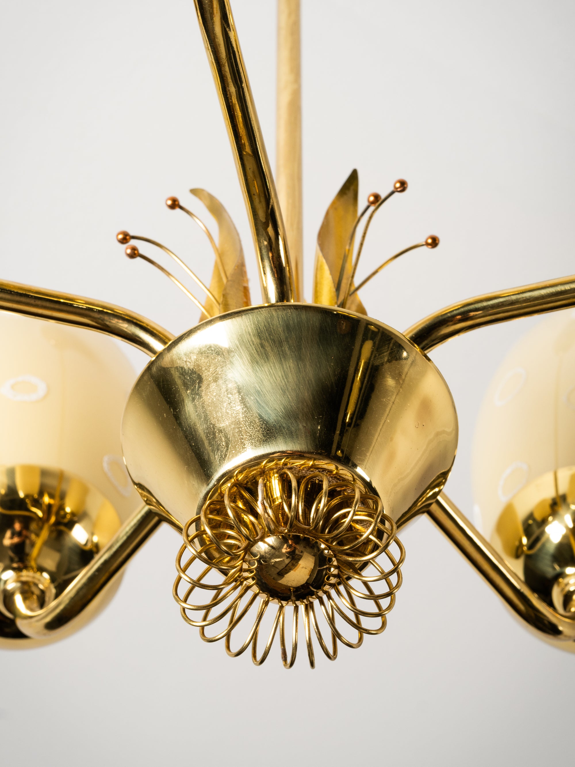 Model 51145 Brass &amp; Glass Chandelier by Mauri Almari for Idman, Finland, 1950s