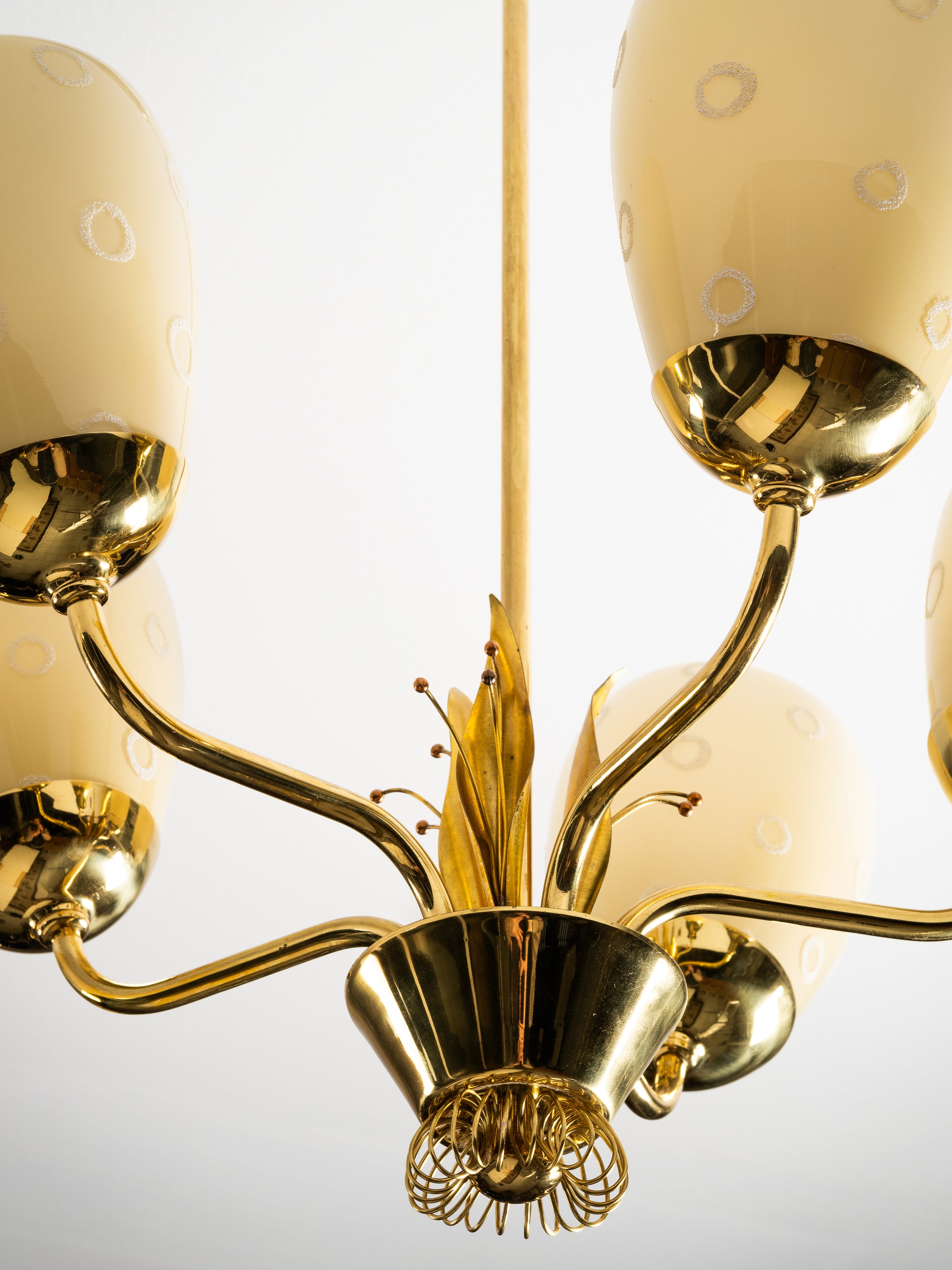 Model 51145 Brass &amp; Glass Chandelier by Mauri Almari for Idman, Finland, 1950s