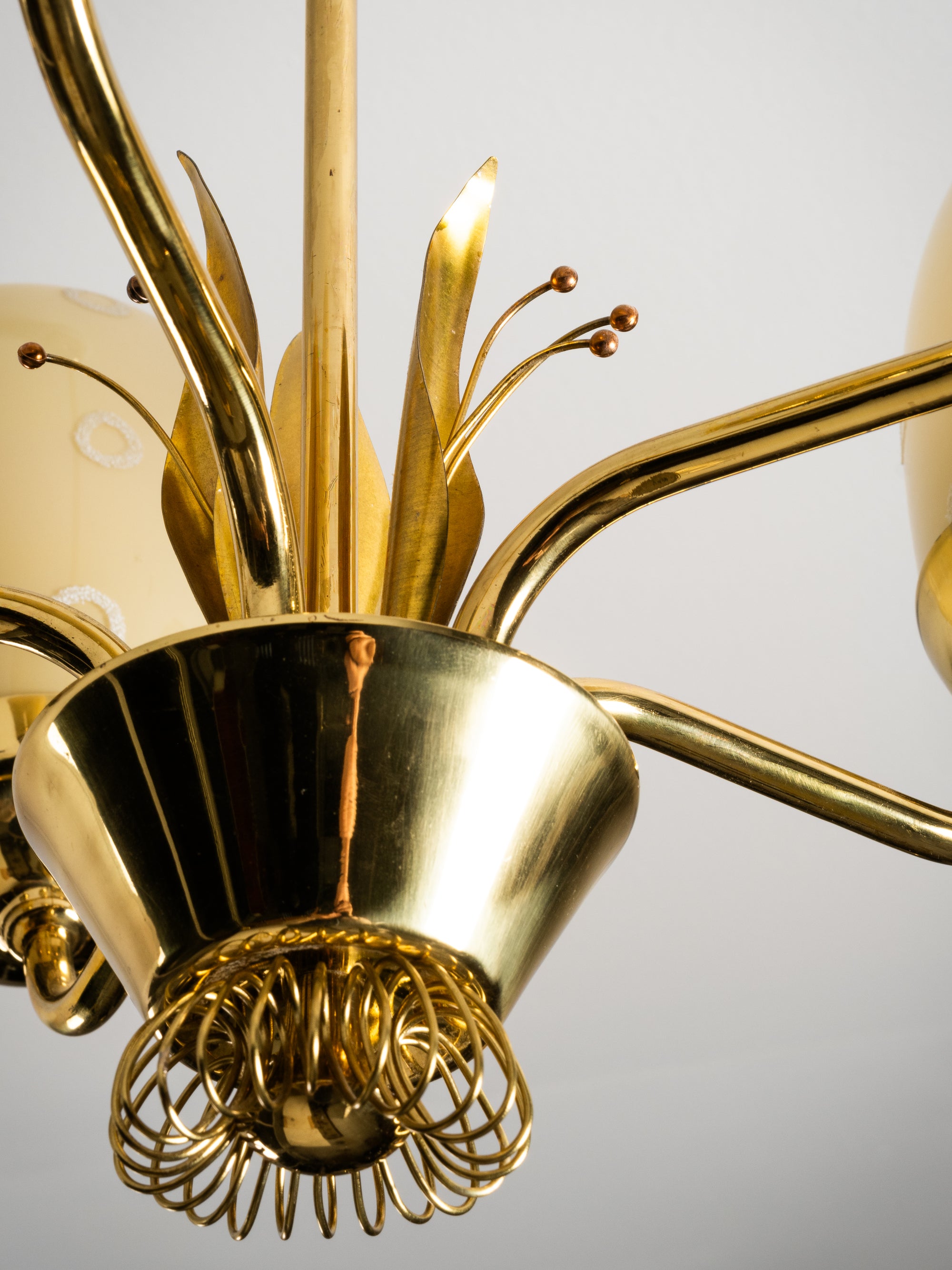 Model 51145 Brass &amp; Glass Chandelier by Mauri Almari for Idman, Finland, 1950s