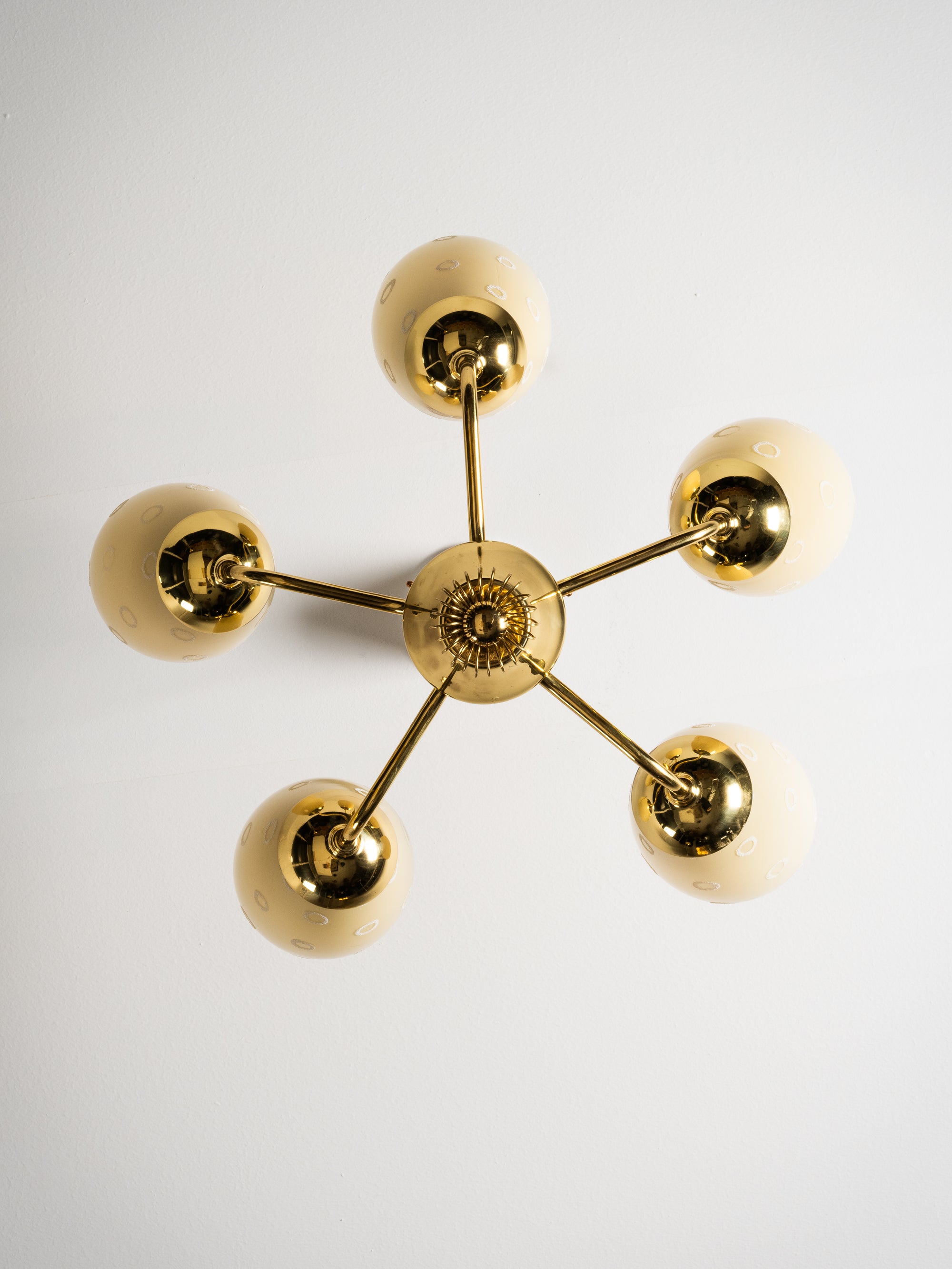 Model 51145 Brass &amp; Glass Chandelier by Mauri Almari for Idman, Finland, 1950s