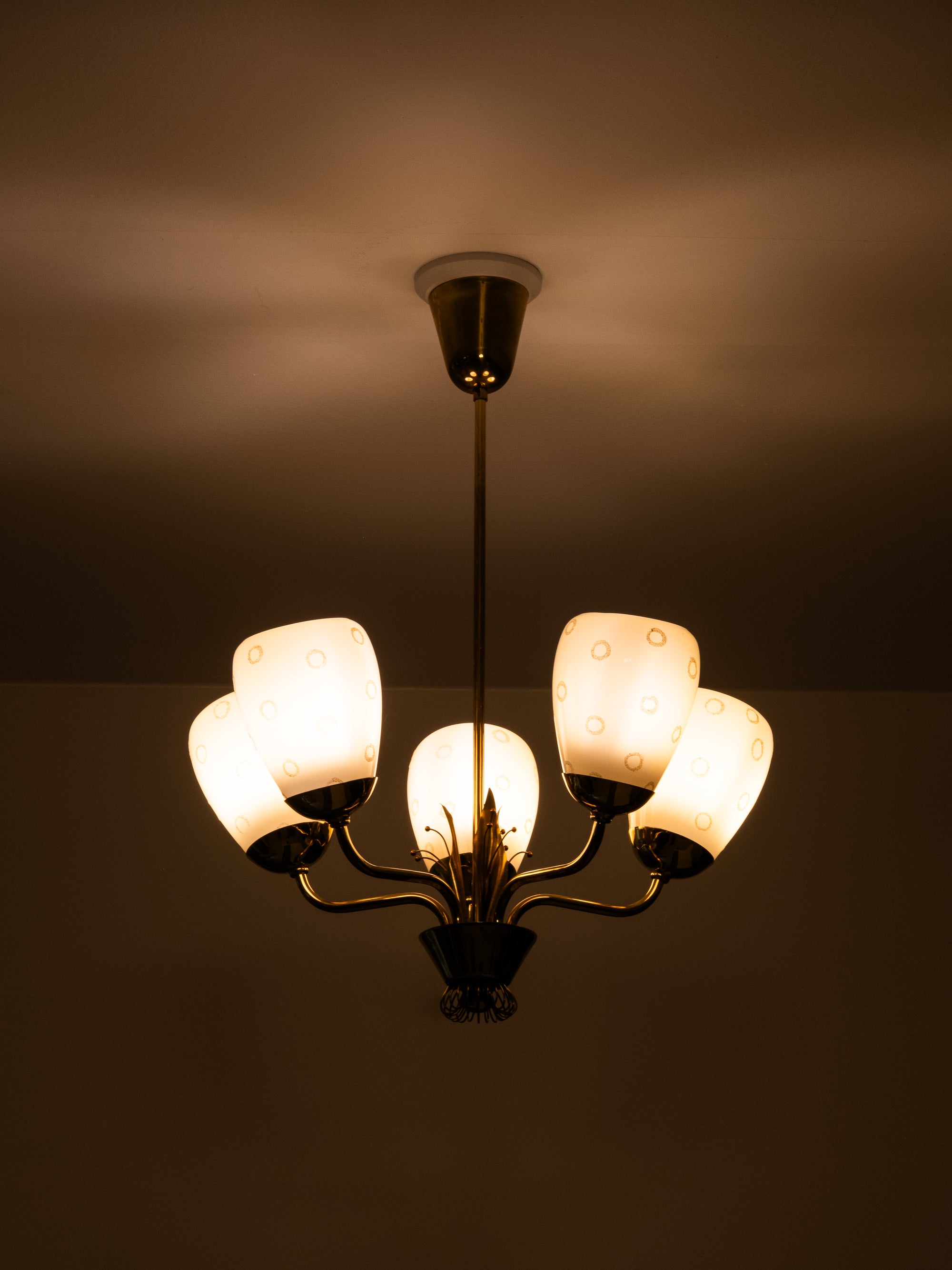 Model 51145 Brass &amp; Glass Chandelier by Mauri Almari for Idman, Finland, 1950s