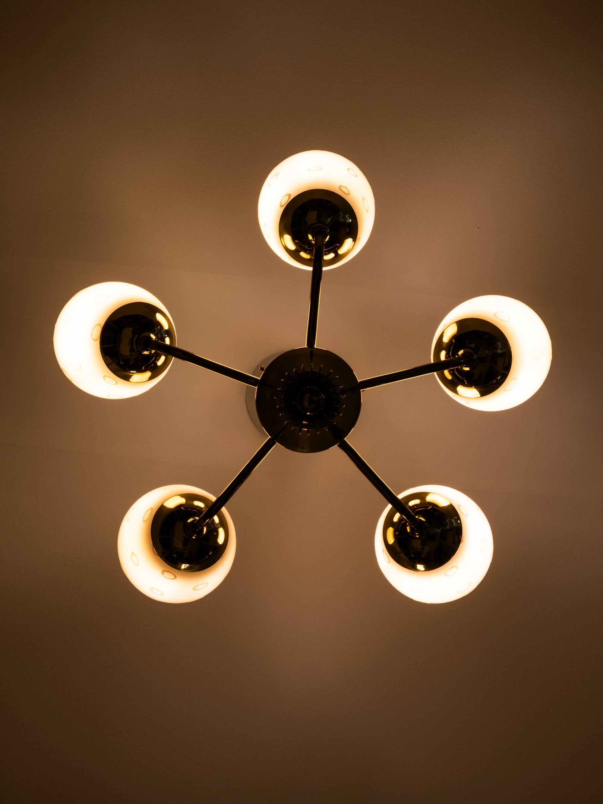 Model 51145 Brass &amp; Glass Chandelier by Mauri Almari for Idman, Finland, 1950s